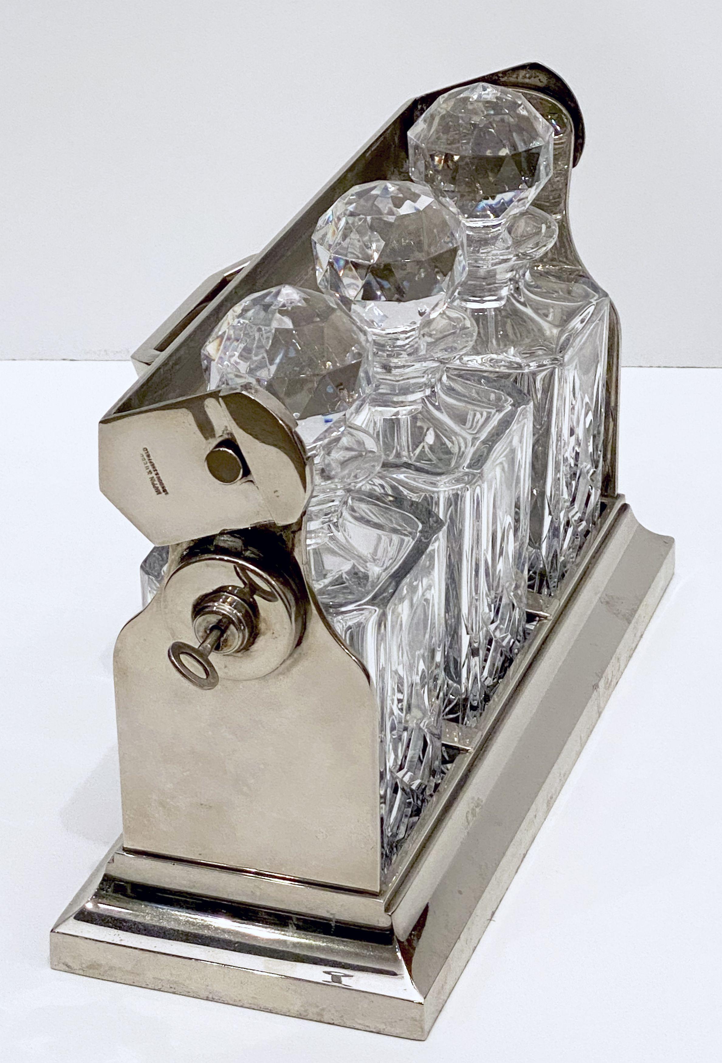 Metal English Tantalus Drinks Set with Three Decanters by Mappin & Webb