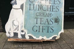 English Tea Shop Sign, Hand Painted Wood, England, 1980s, 44x26.5"