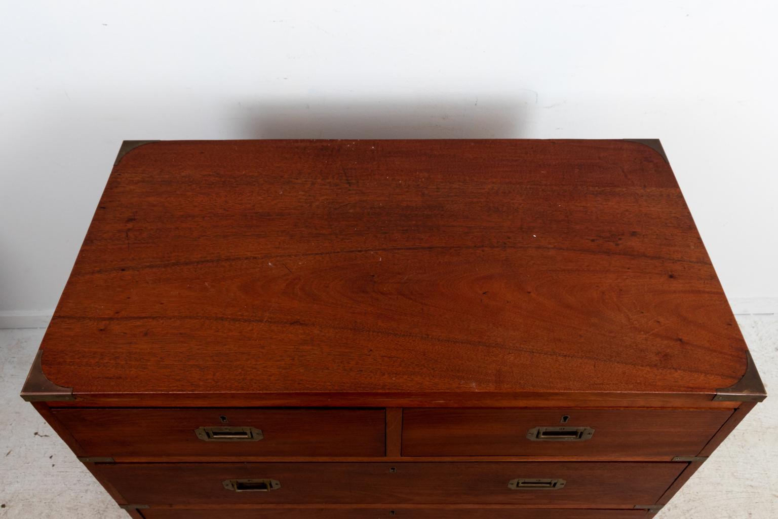 English Teak and Pine Two Section Campaign Chest 6