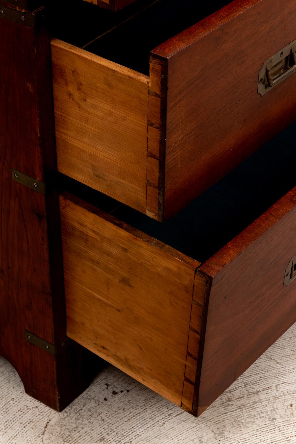 English Teak and Pine Two Section Campaign Chest In Good Condition In Stamford, CT