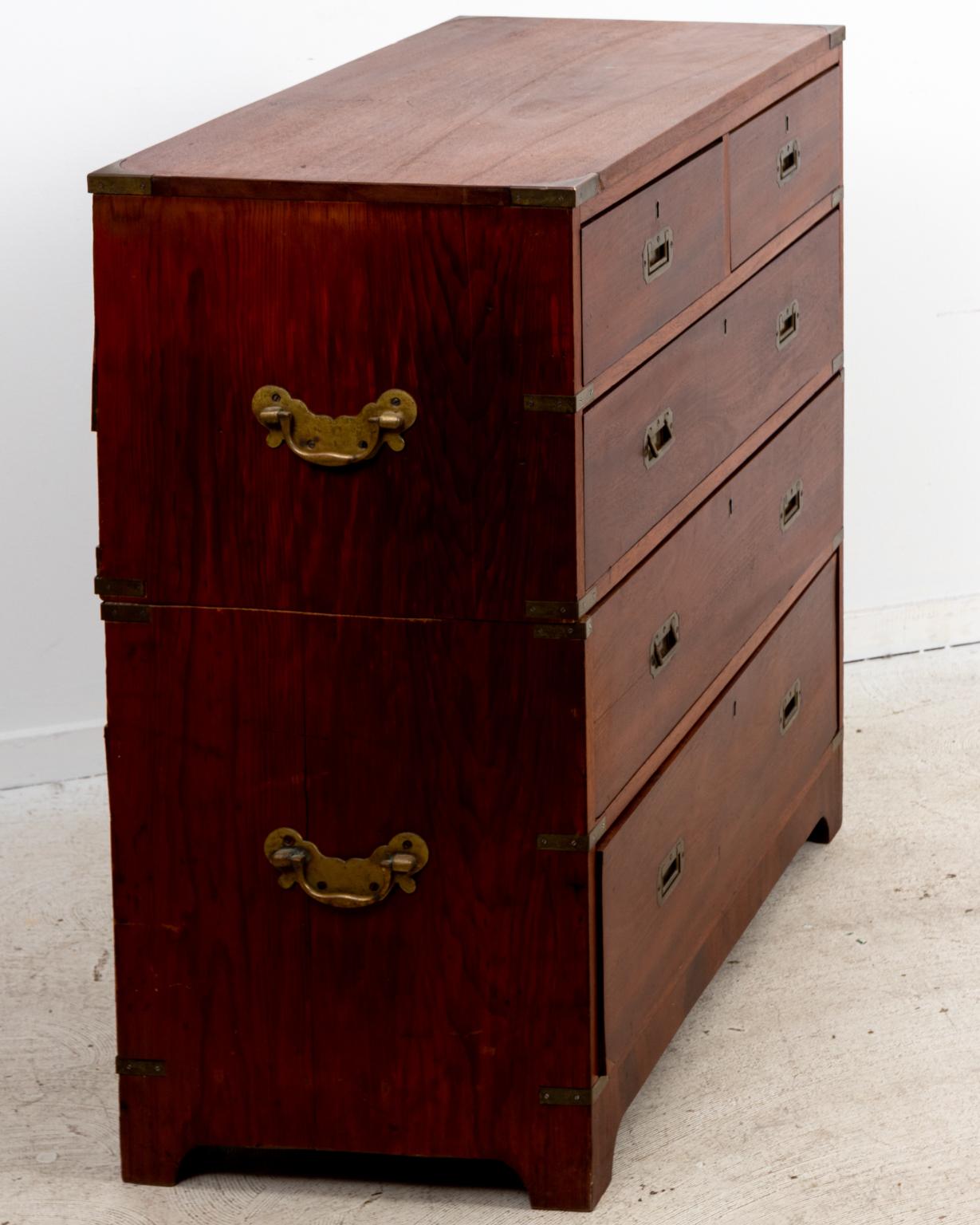 19th Century English Teak and Pine Two Section Campaign Chest