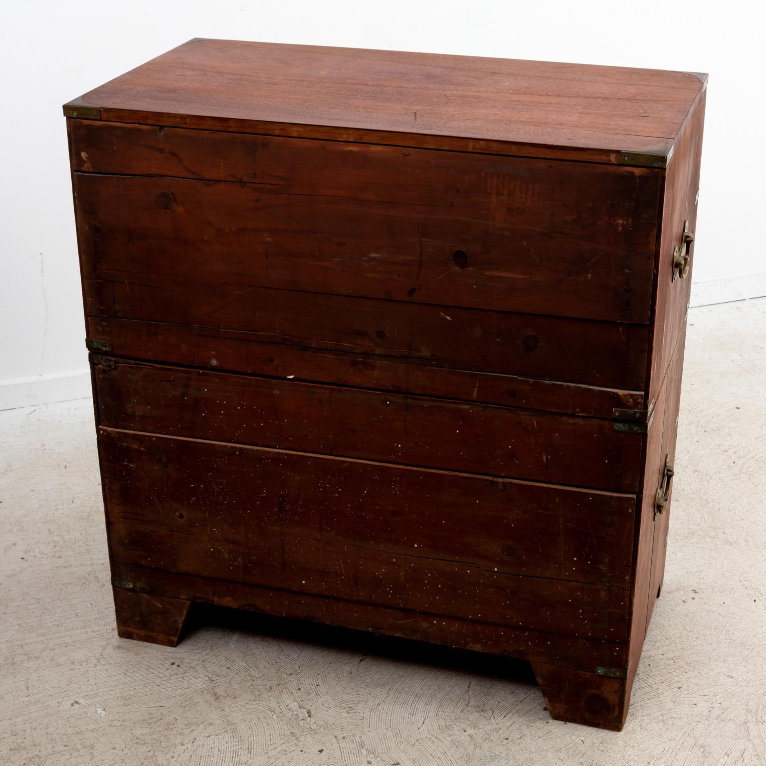 English Teak and Pine Two Section Campaign Chest 3