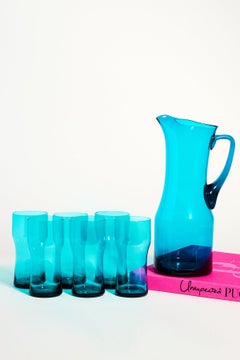 English Teal Glass Pitcher Set