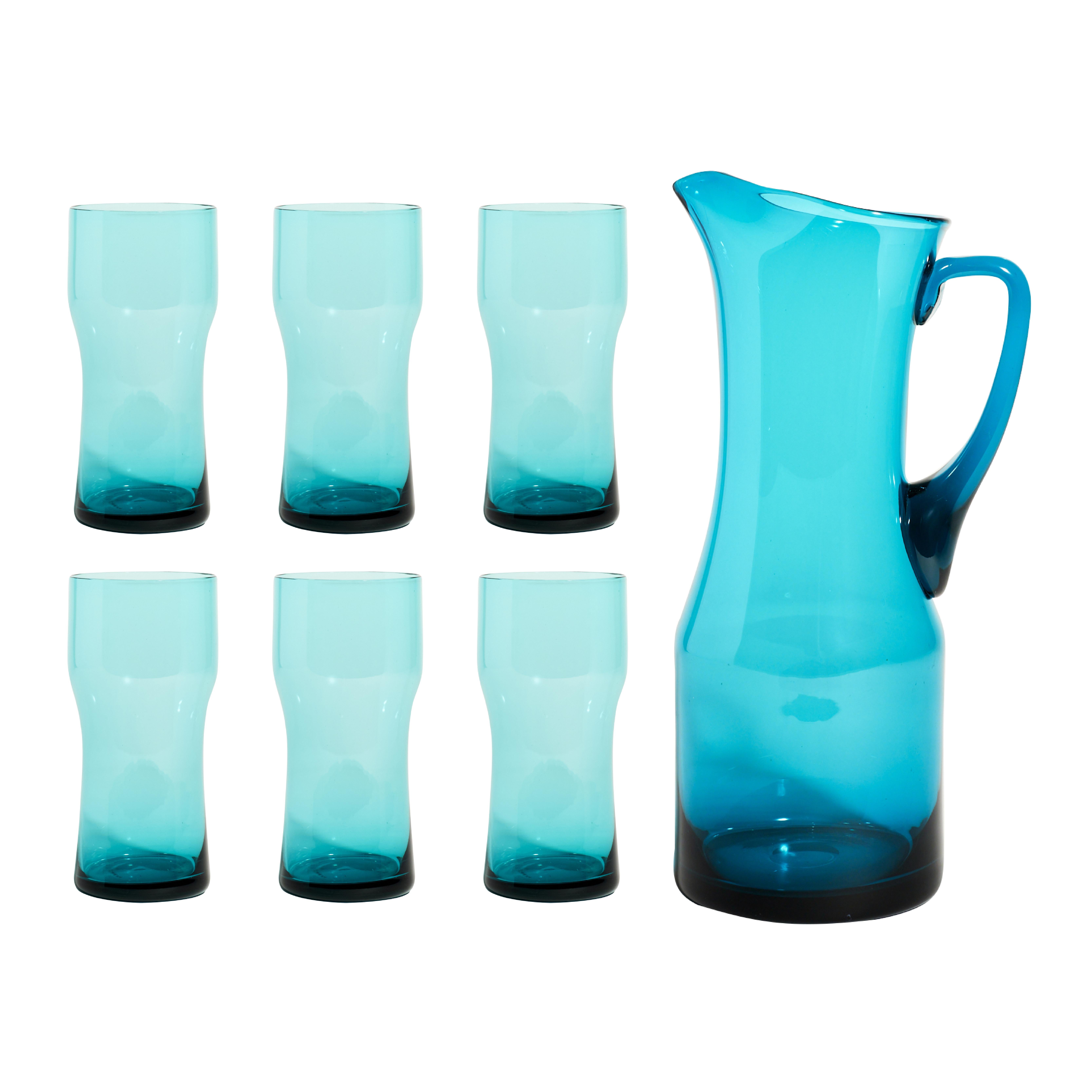 English Teal Glass Pitcher Set For Sale