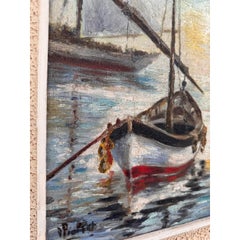 English Tender Sailboat Oil on Canvas