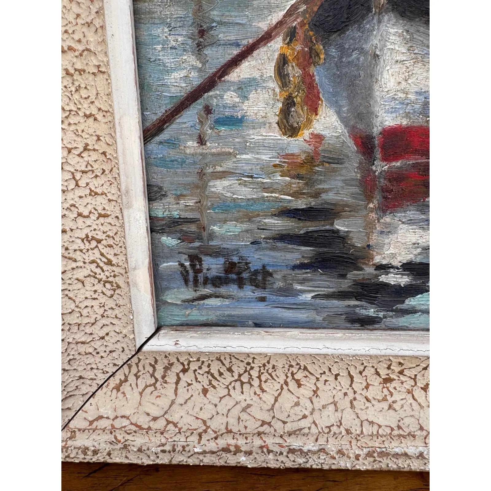 19th Century English Tender Sailboat Oil on Canvas For Sale
