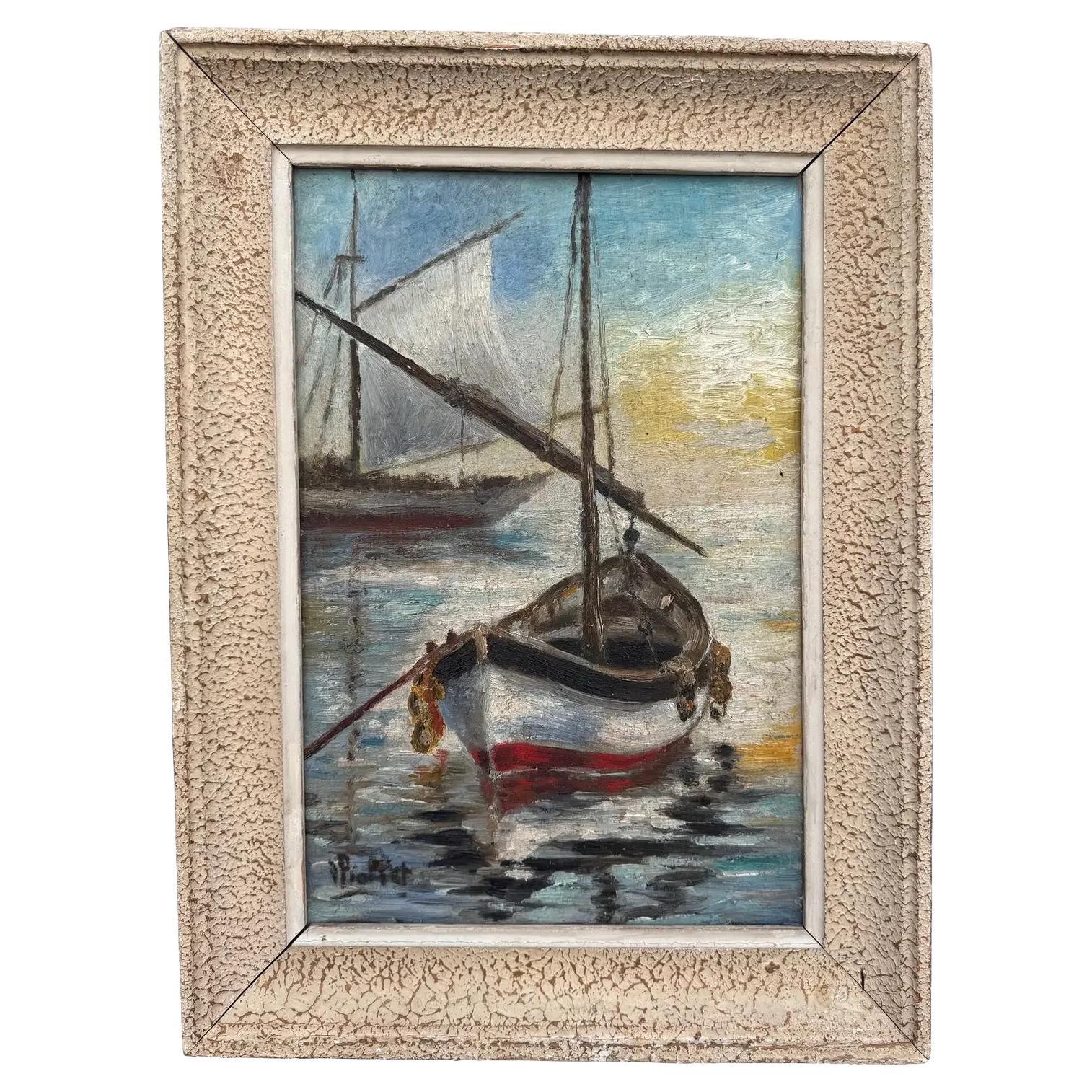 English Tender Sailboat Oil on Canvas For Sale