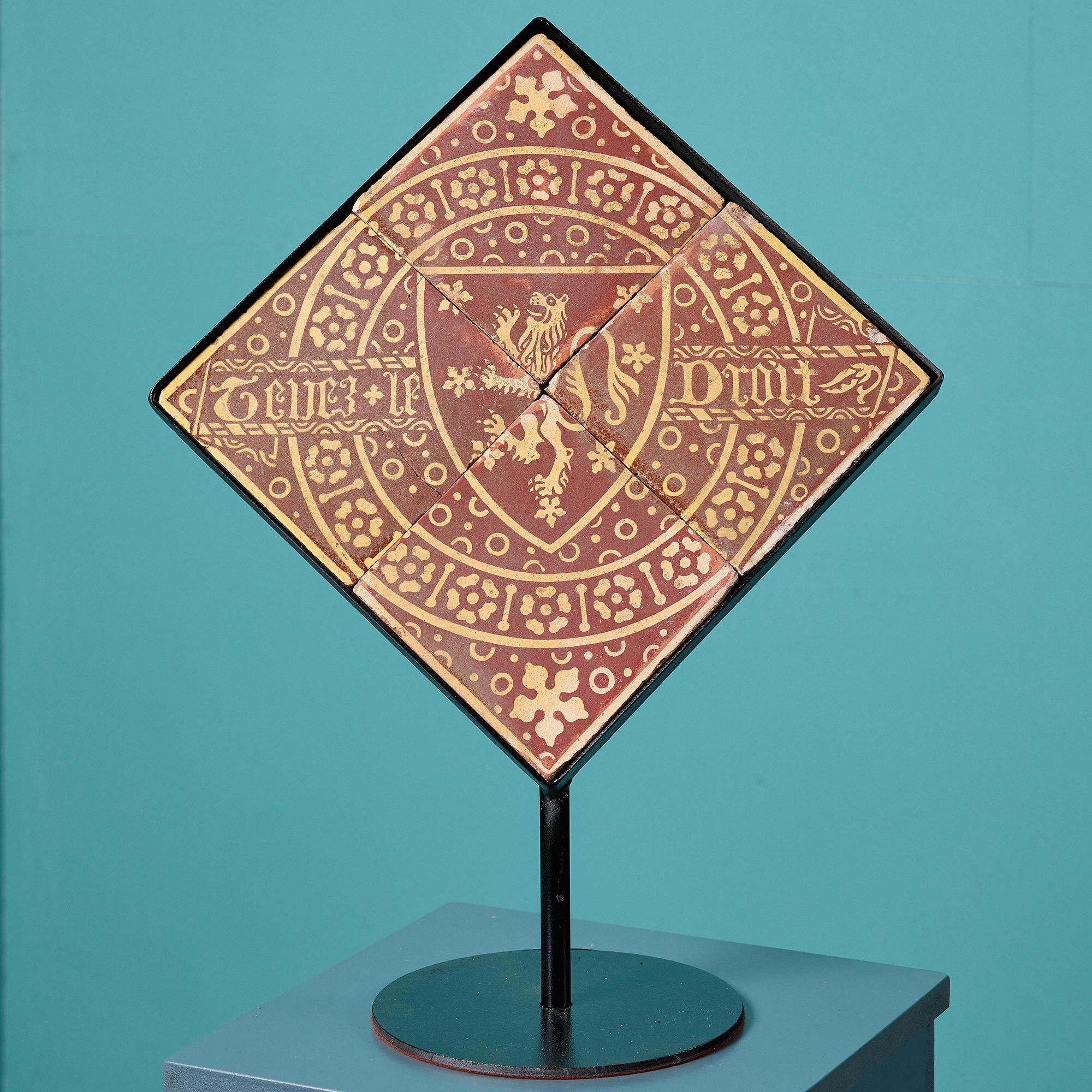 Tiles like these have decorated the floors of notable English buildings for centuries. But while many have become steadily worn and weathered away by footfall, these four armorial tiles are a rare find, having remained in beautiful condition for