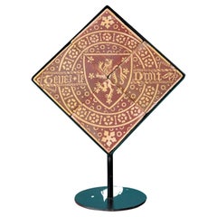 English ‘Tenez le le Droit’ Antique Heraldic Tiles on Stand