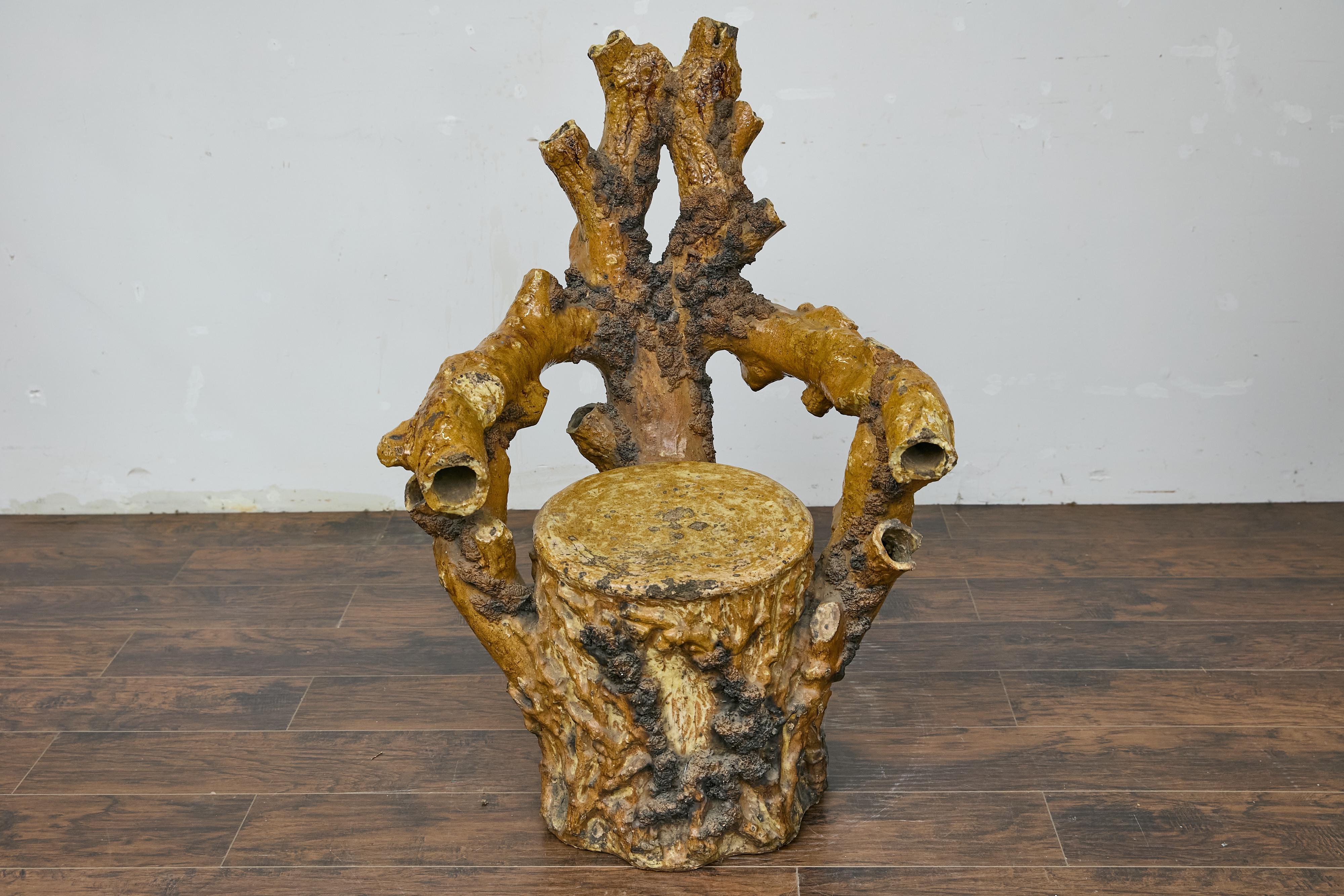 English Terracotta Coral-Inspired Grotto Chair with Patina, Circa 1900 For Sale 5