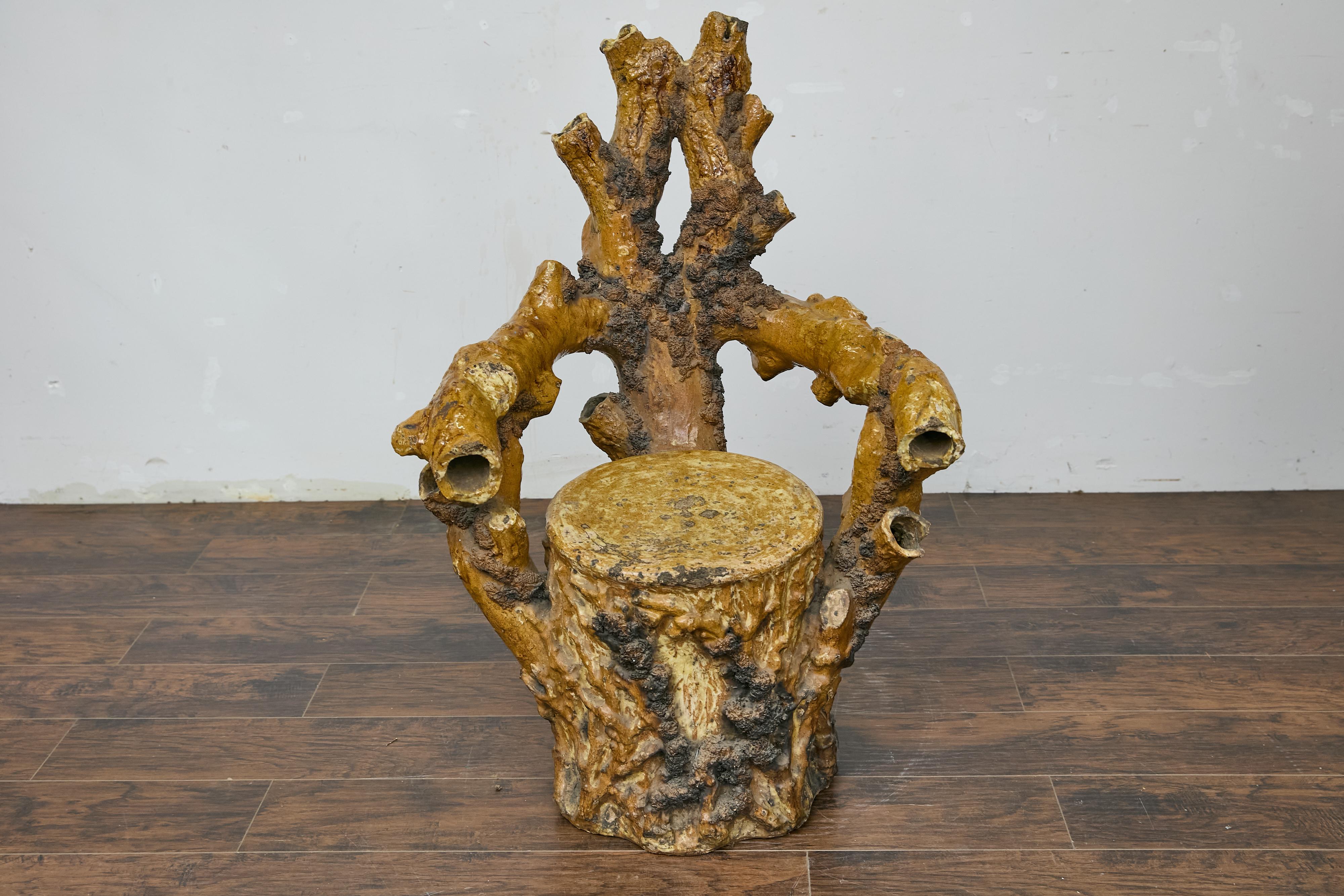 English Terracotta Coral-Inspired Grotto Chair with Patina, Circa 1900 For Sale 6
