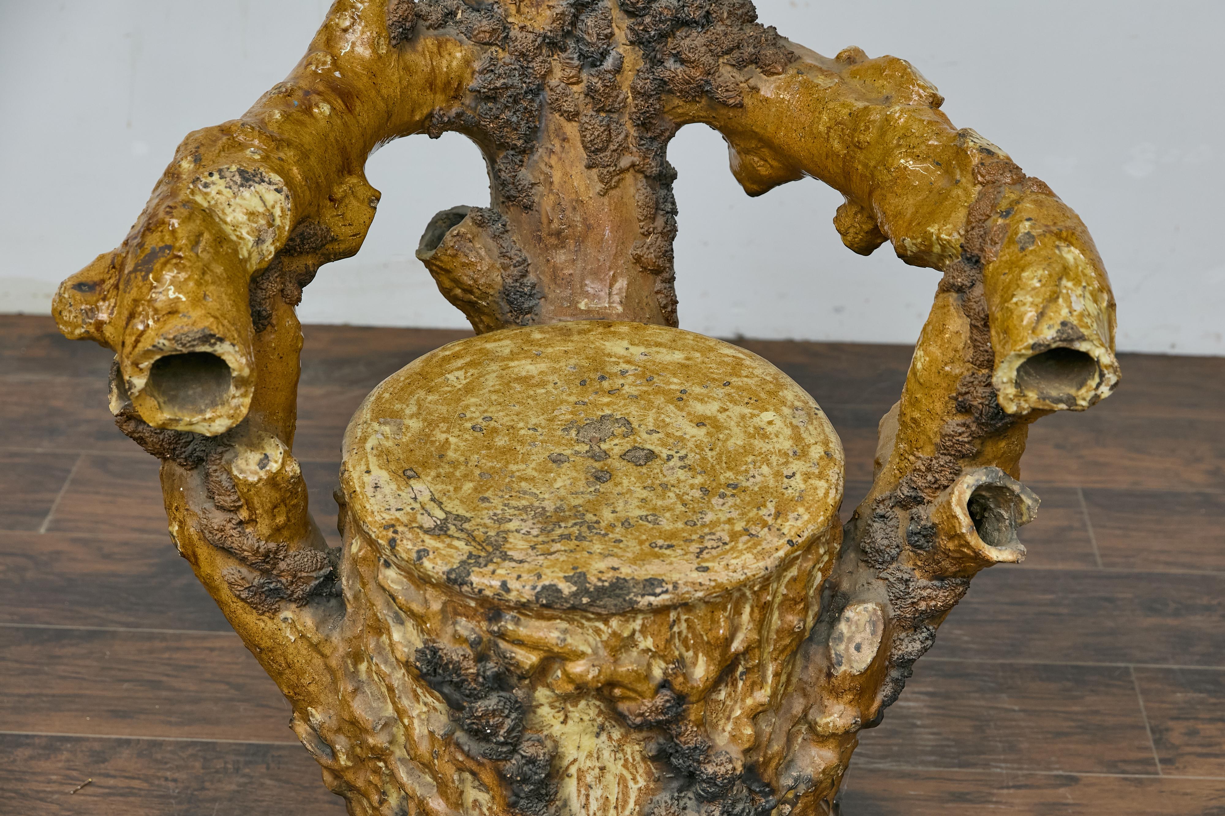 English Terracotta Coral-Inspired Grotto Chair with Patina, Circa 1900 For Sale 9