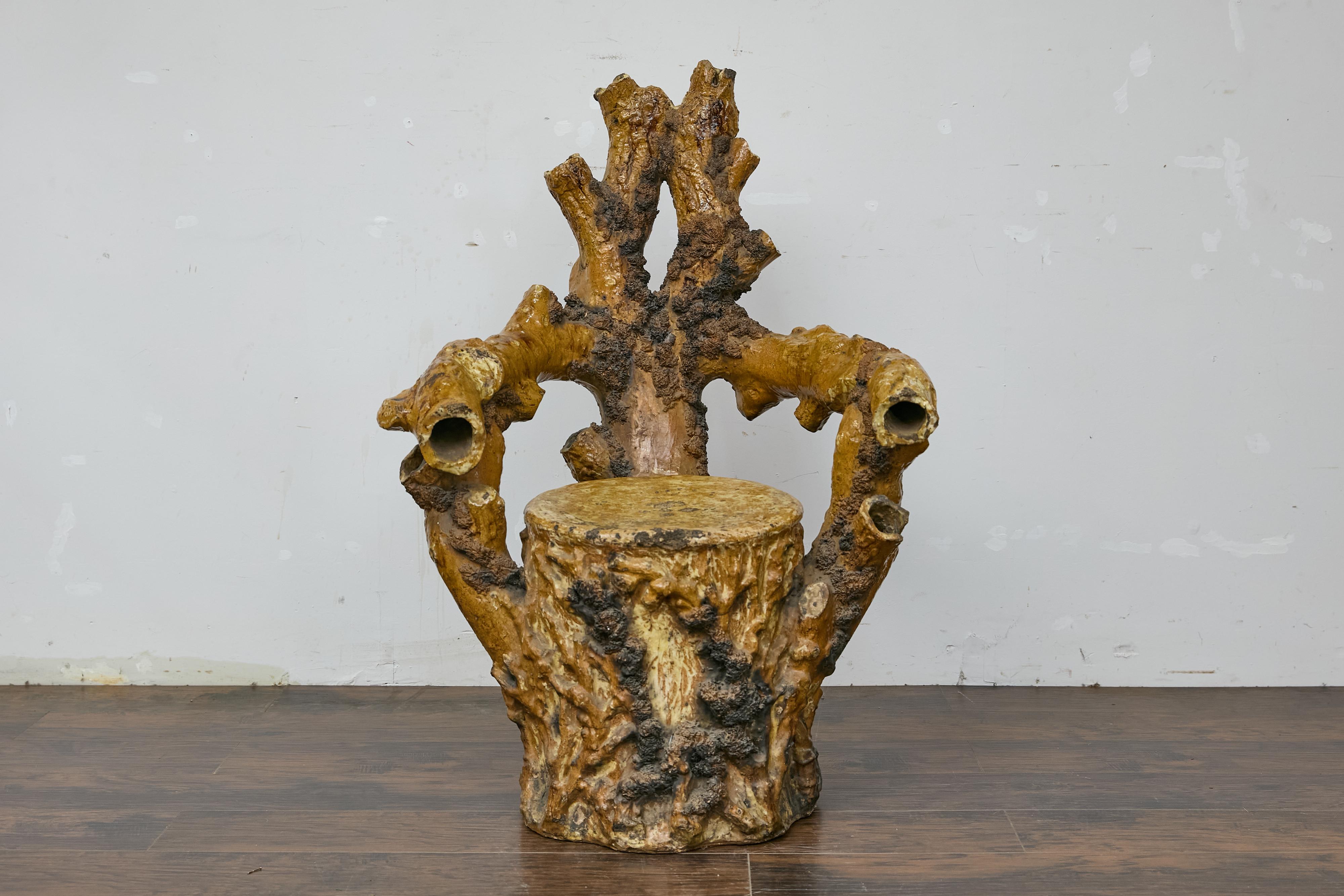 English Terracotta Coral-Inspired Grotto Chair with Patina, Circa 1900 For Sale 11