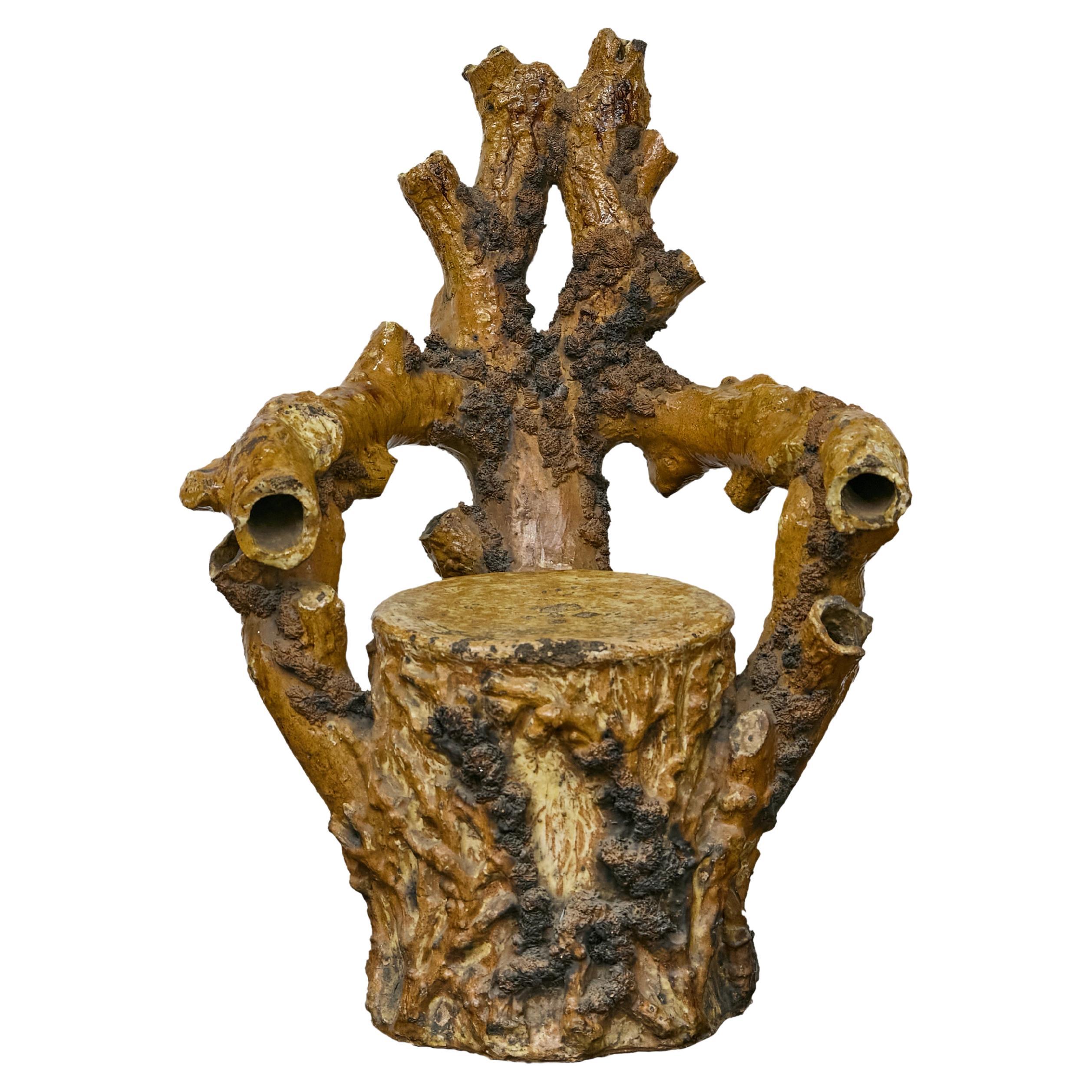 English Terracotta Coral-Inspired Grotto Chair with Patina, Circa 1900 For Sale