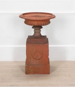 English Terracotta Tazza Urn on Plinth Base