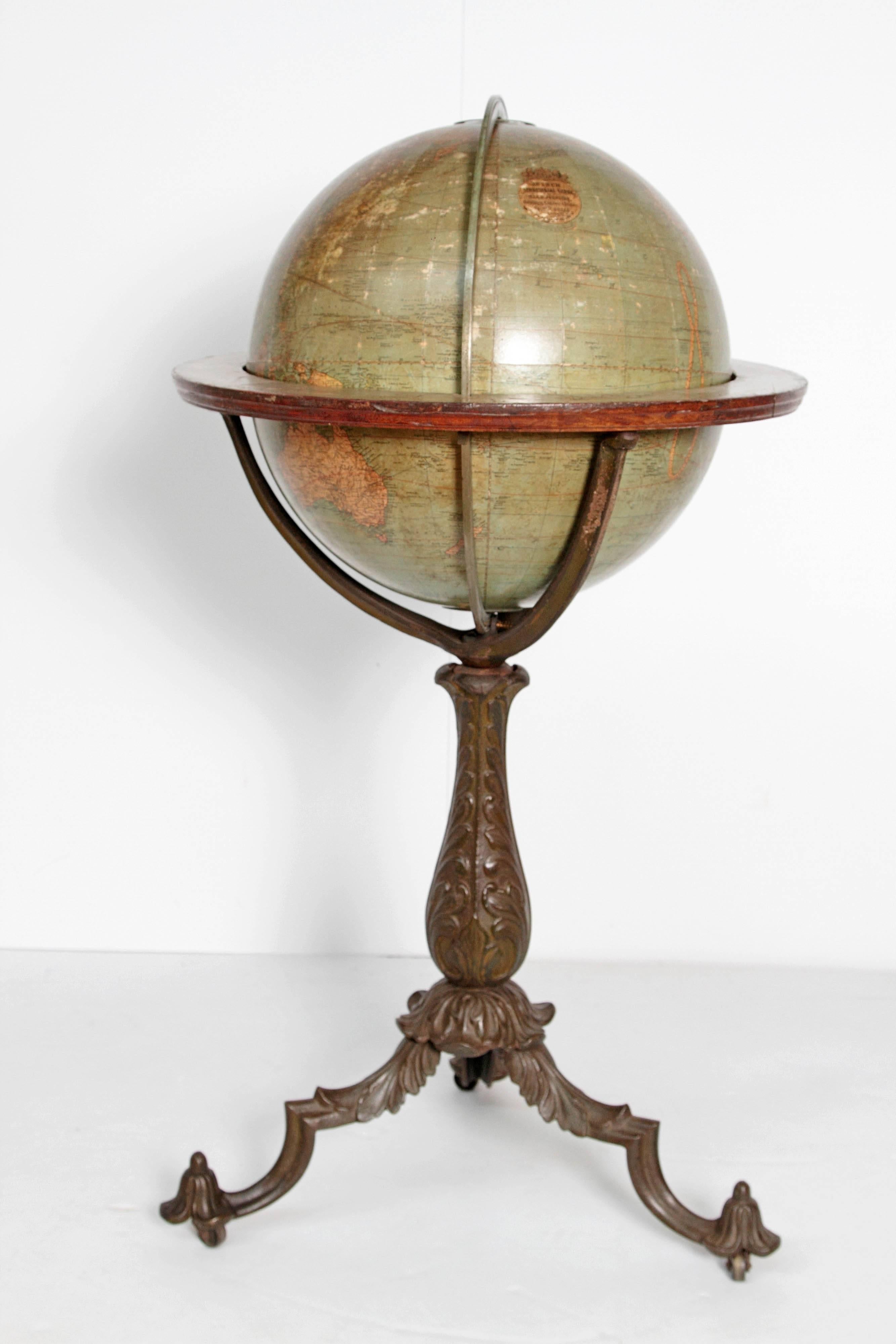 English Terrestrial Globe by W. & A.K. Johnston, Limited, circa 1890 In Good Condition In Dallas, TX