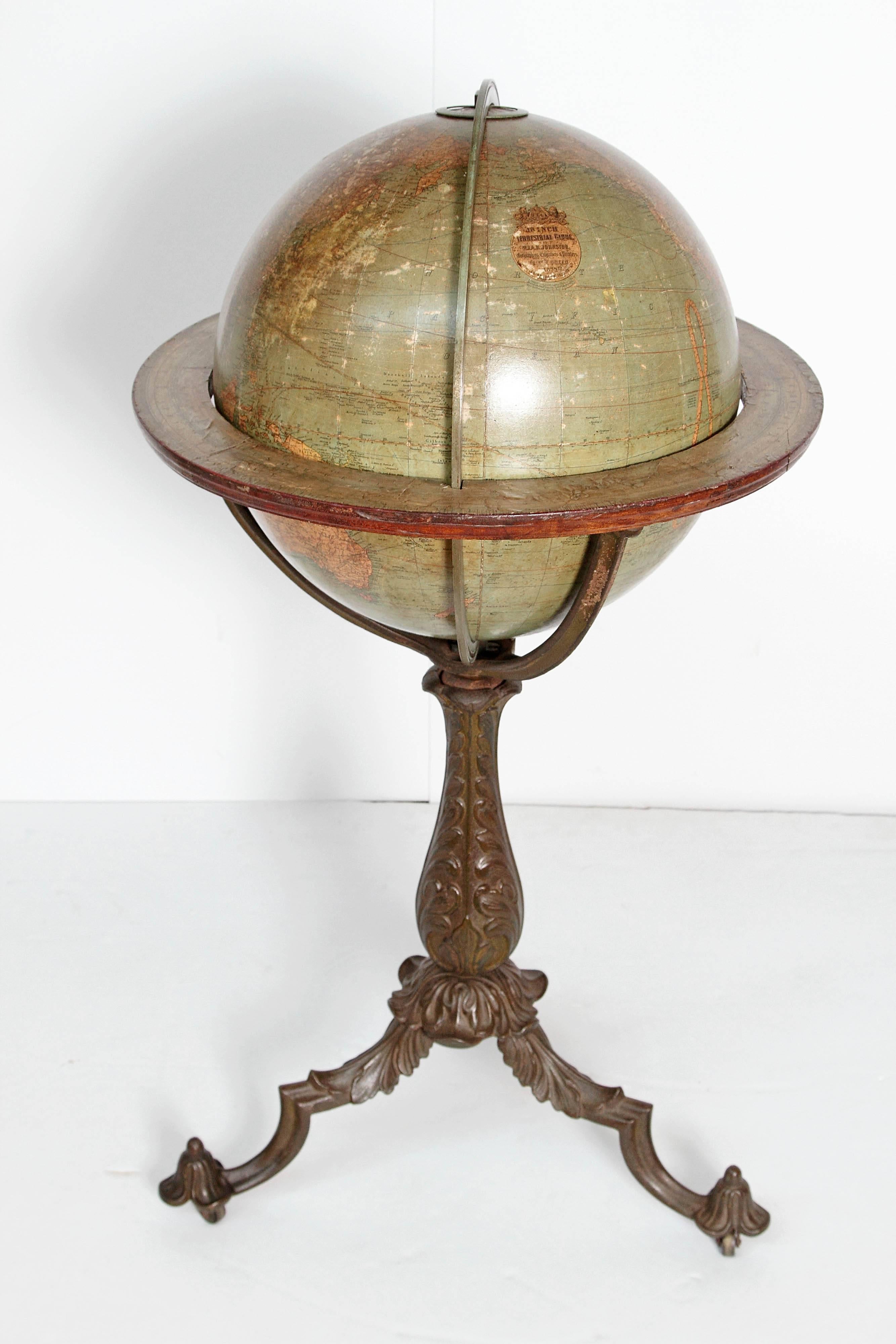 19th Century English Terrestrial Globe by W. & A.K. Johnston, Limited, circa 1890