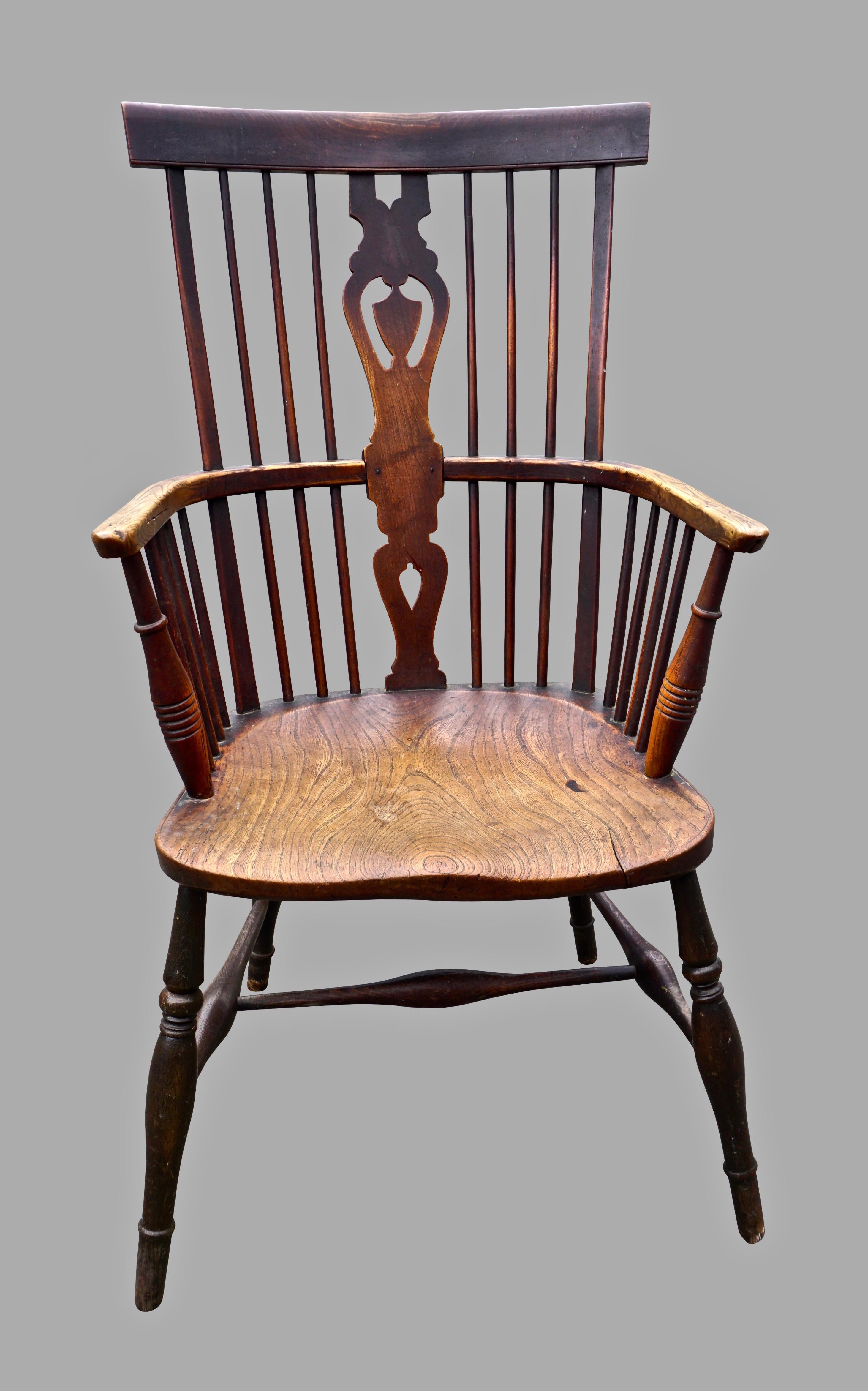 Mid-19th Century English Thames Valley Nineteenth Century Windsor Armchair with Hickory Seat