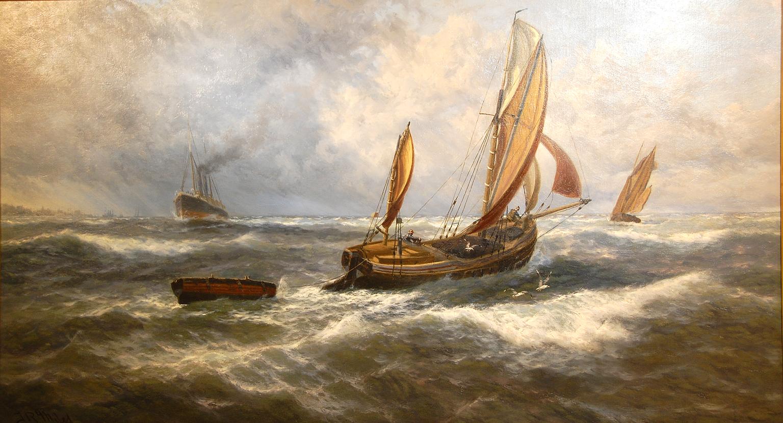 English Thomas Rose Miles original large marine oil painting on canvas, title inscribed verso 