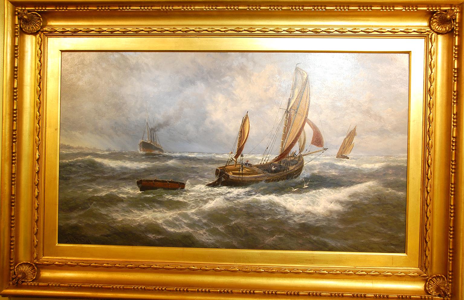 English Thomas Rose Miles 19th Century Large Original Marine Oil Painting