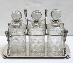 English Three-Bottle Decanter or Tantalus Drinks Set