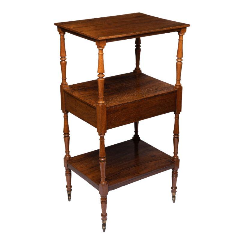 Sheraton English Three Tier Dumb Waiter on Brass Castors in Brazilian Rosewood, 1810 For Sale