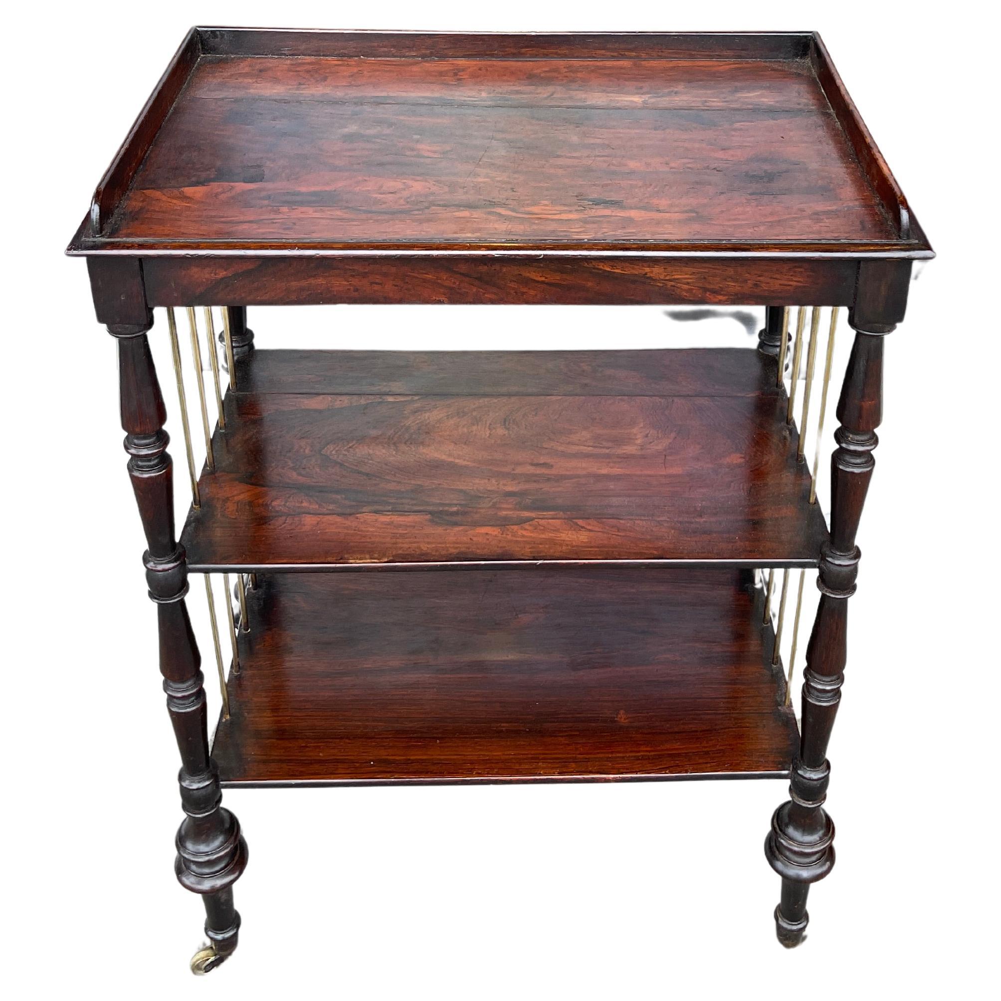 English three tier rosewood trolley with brass accents 19th century 