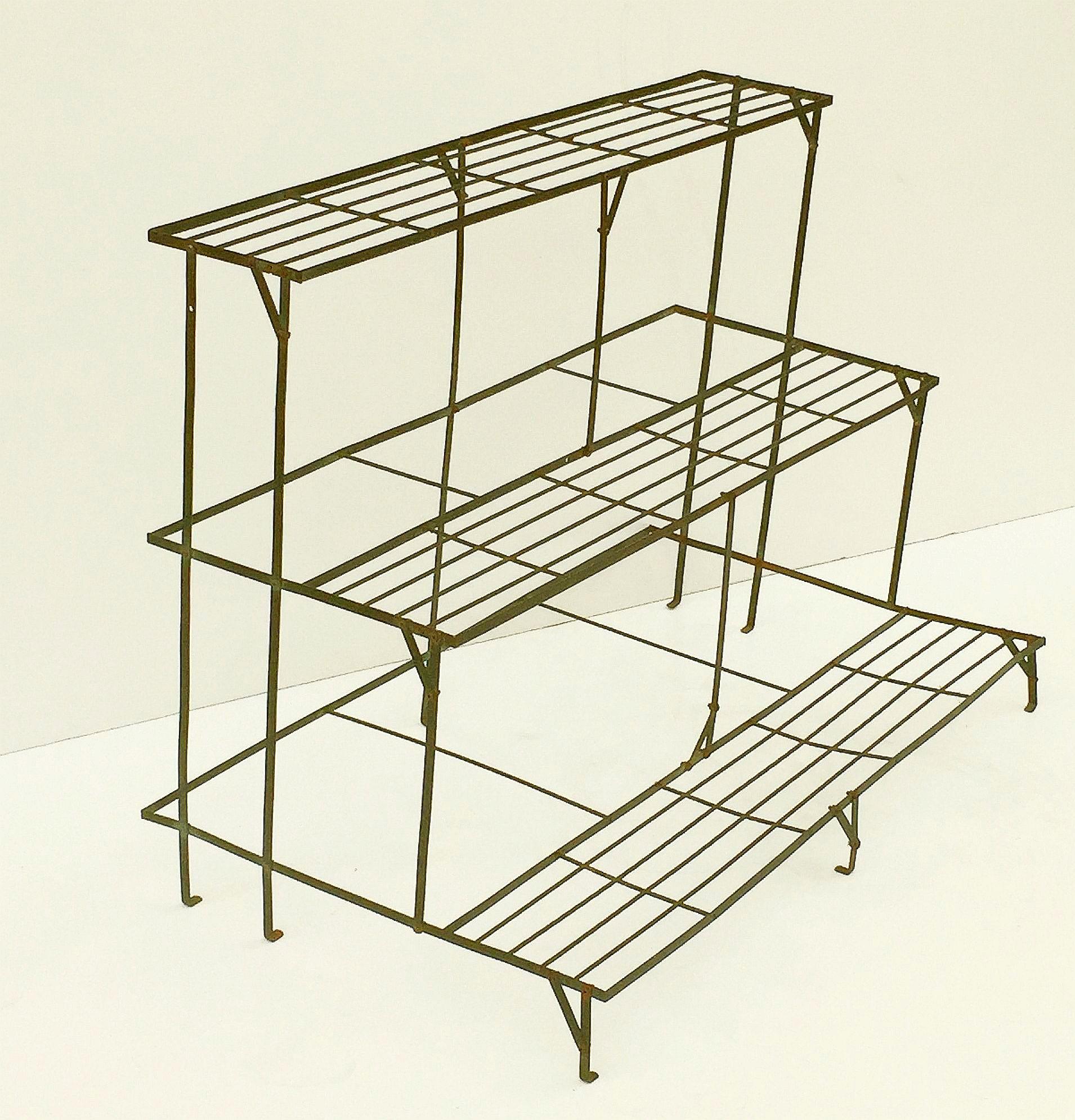 20th Century English Three-Tiered Rectangular Plant Stand of Painted Steel for the Garden