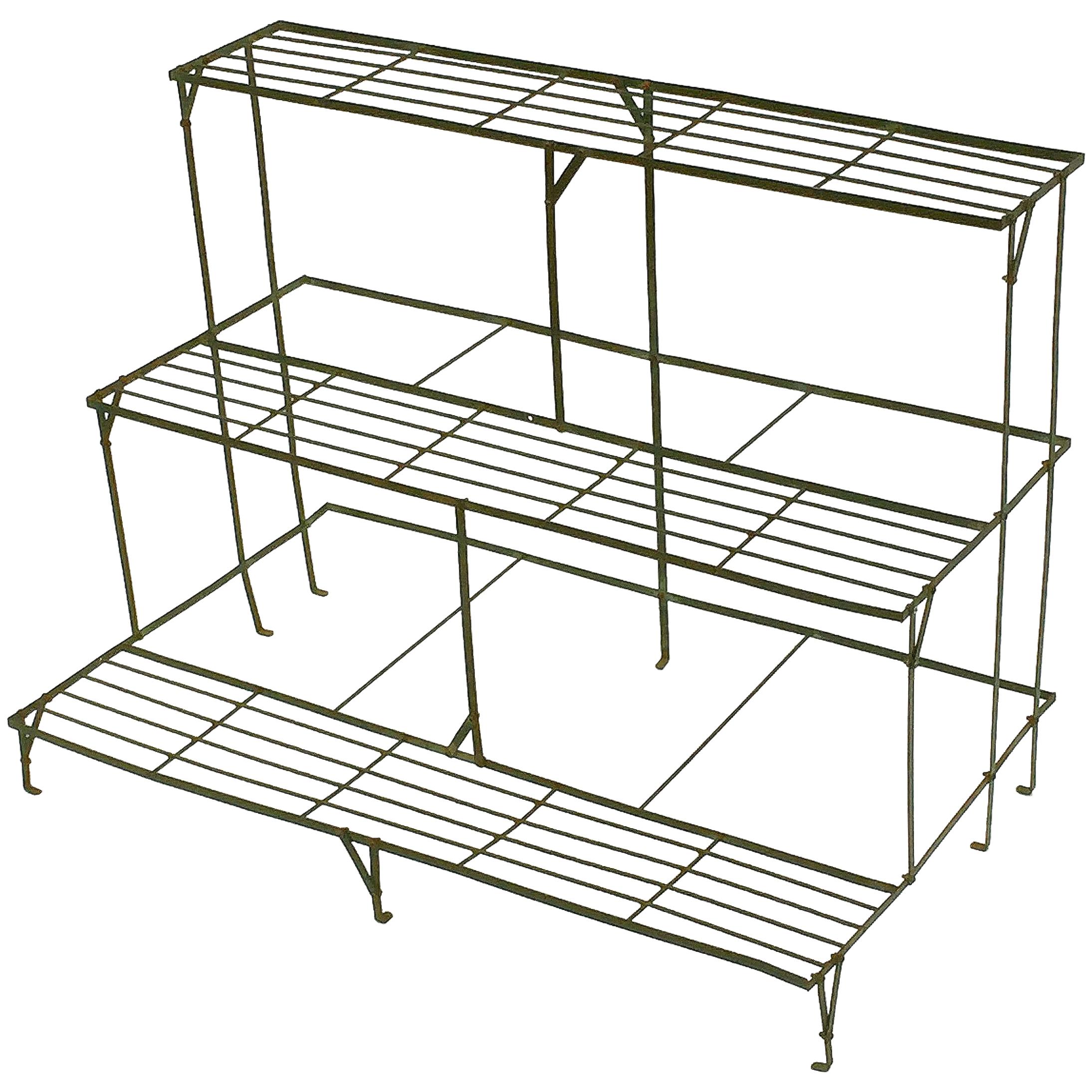 English Three-Tiered Rectangular Plant Stand of Painted Steel for the Garden