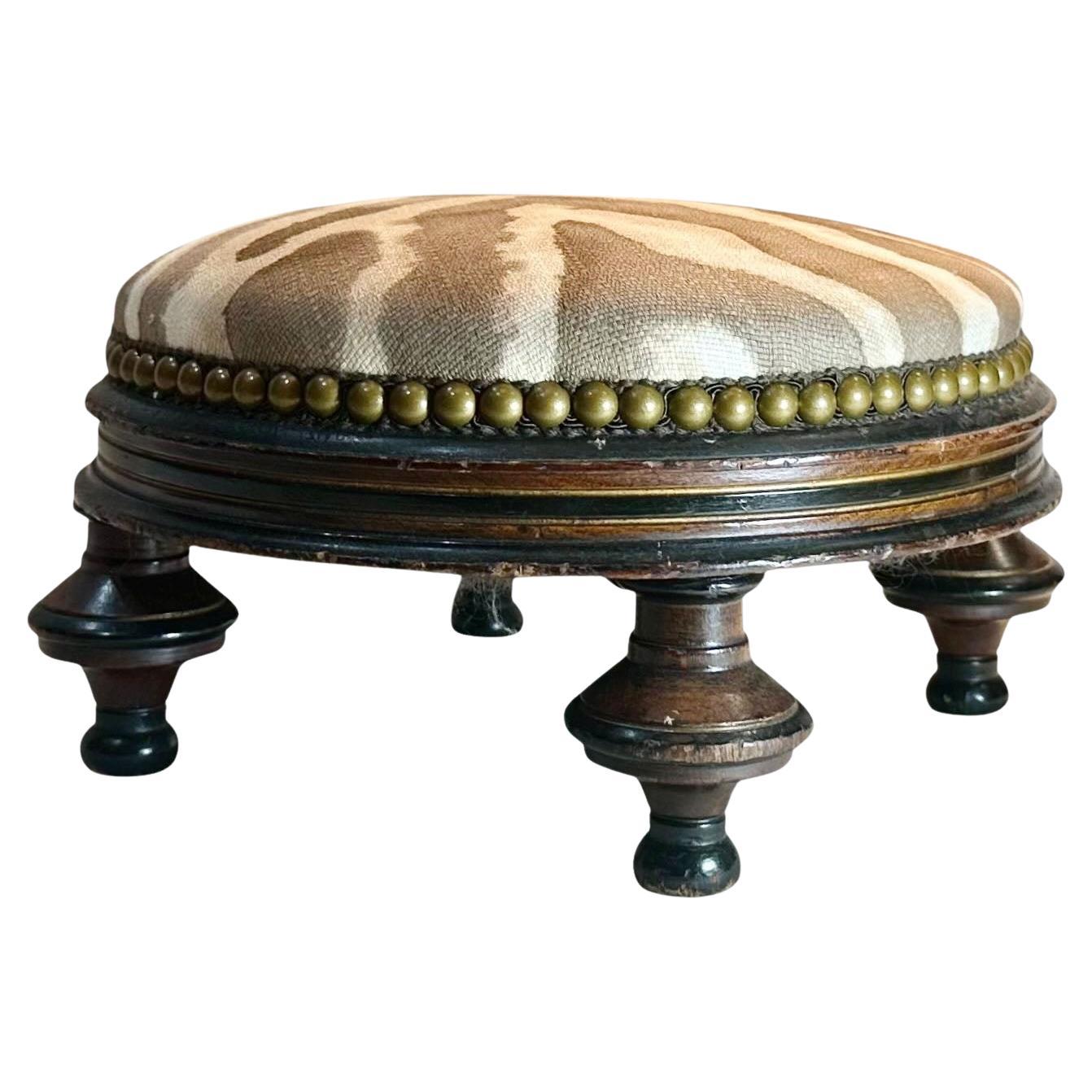 English Tiger Print Footstool
