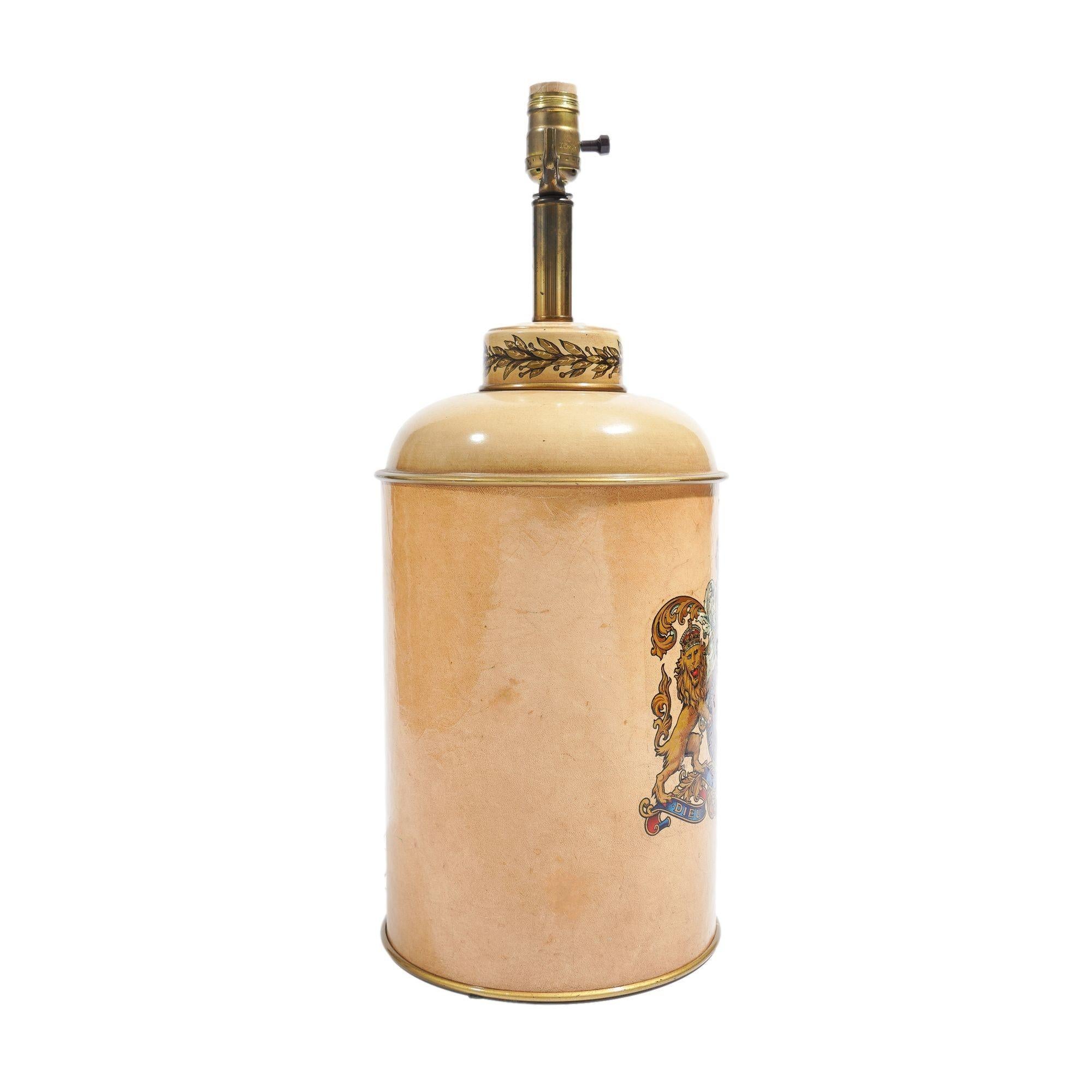 English tole tea caddy style lamp, c. 1950's In Good Condition In Kenilworth, IL