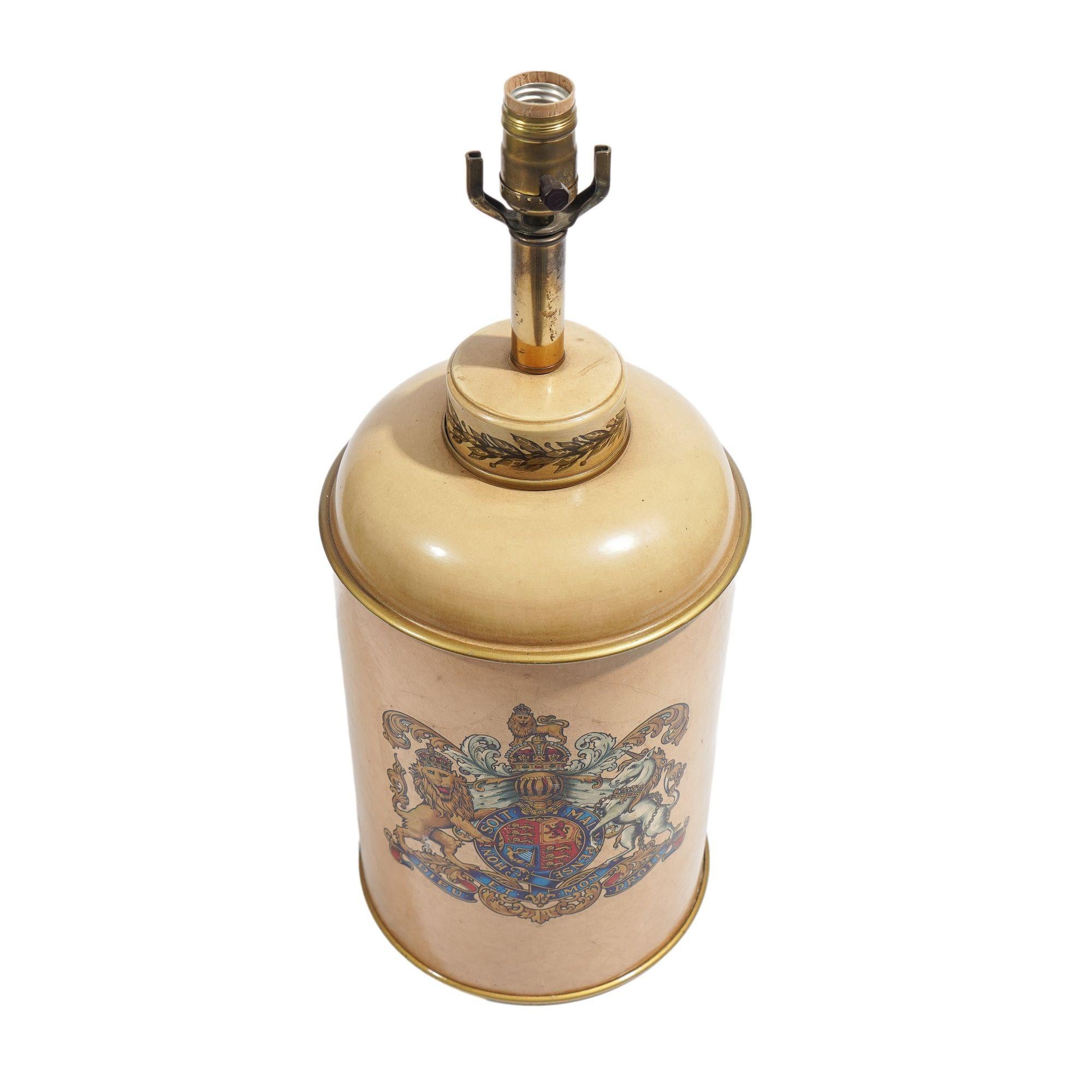 English tole tea caddy style lamp, c. 1950's 1