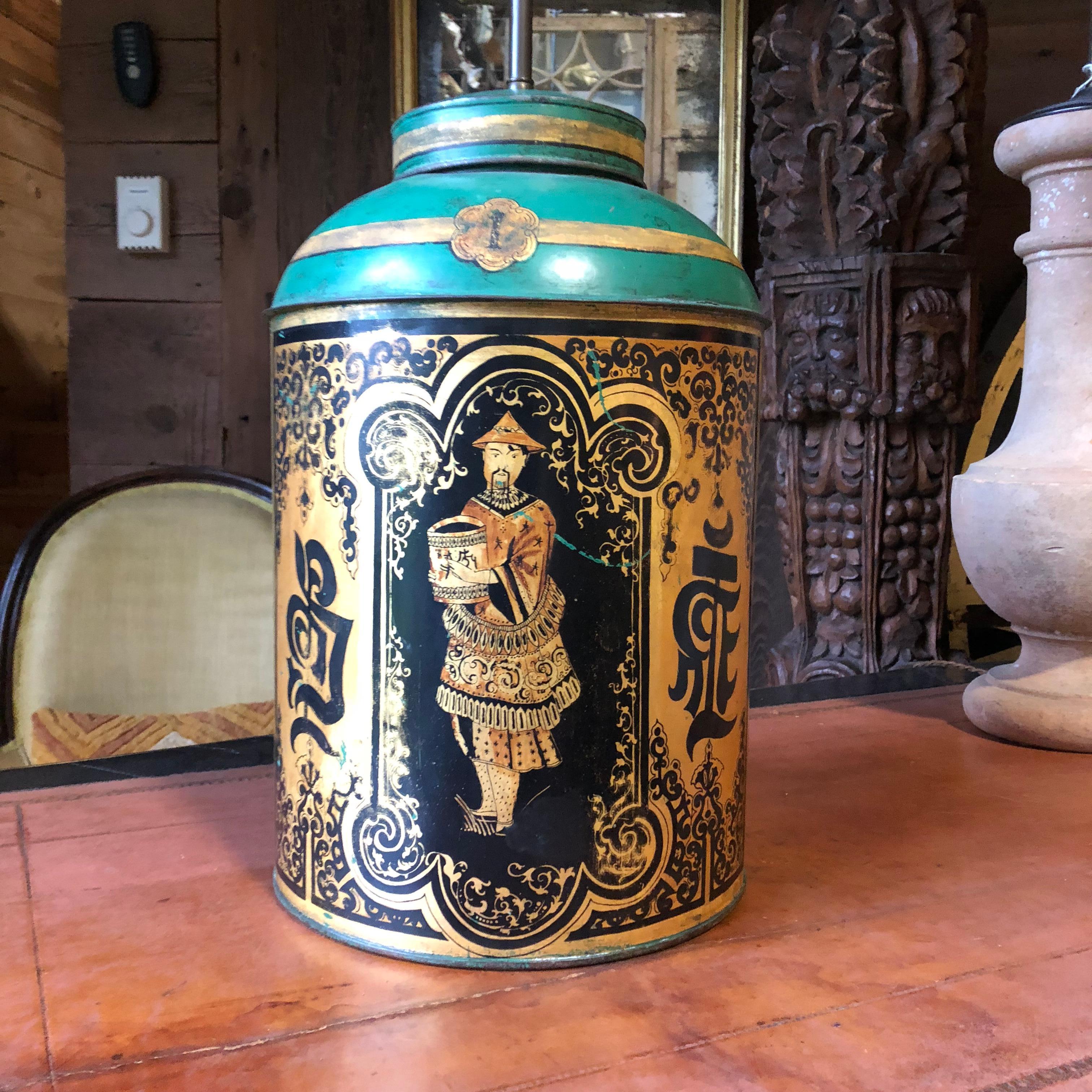 English Tole Tea Can Lamp, 19th Century 4