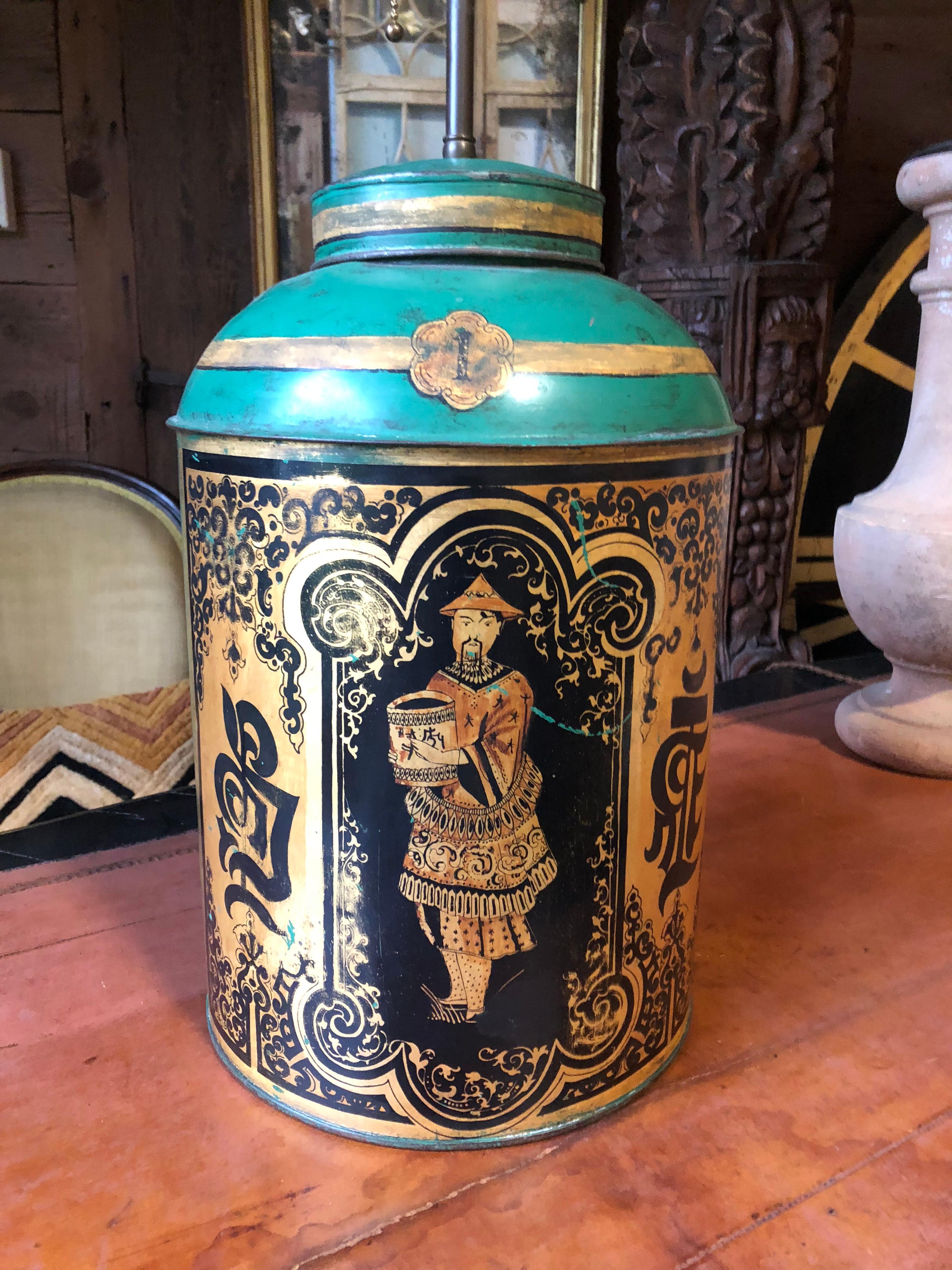 English Tole Tea Can Lamp, 19th Century 2