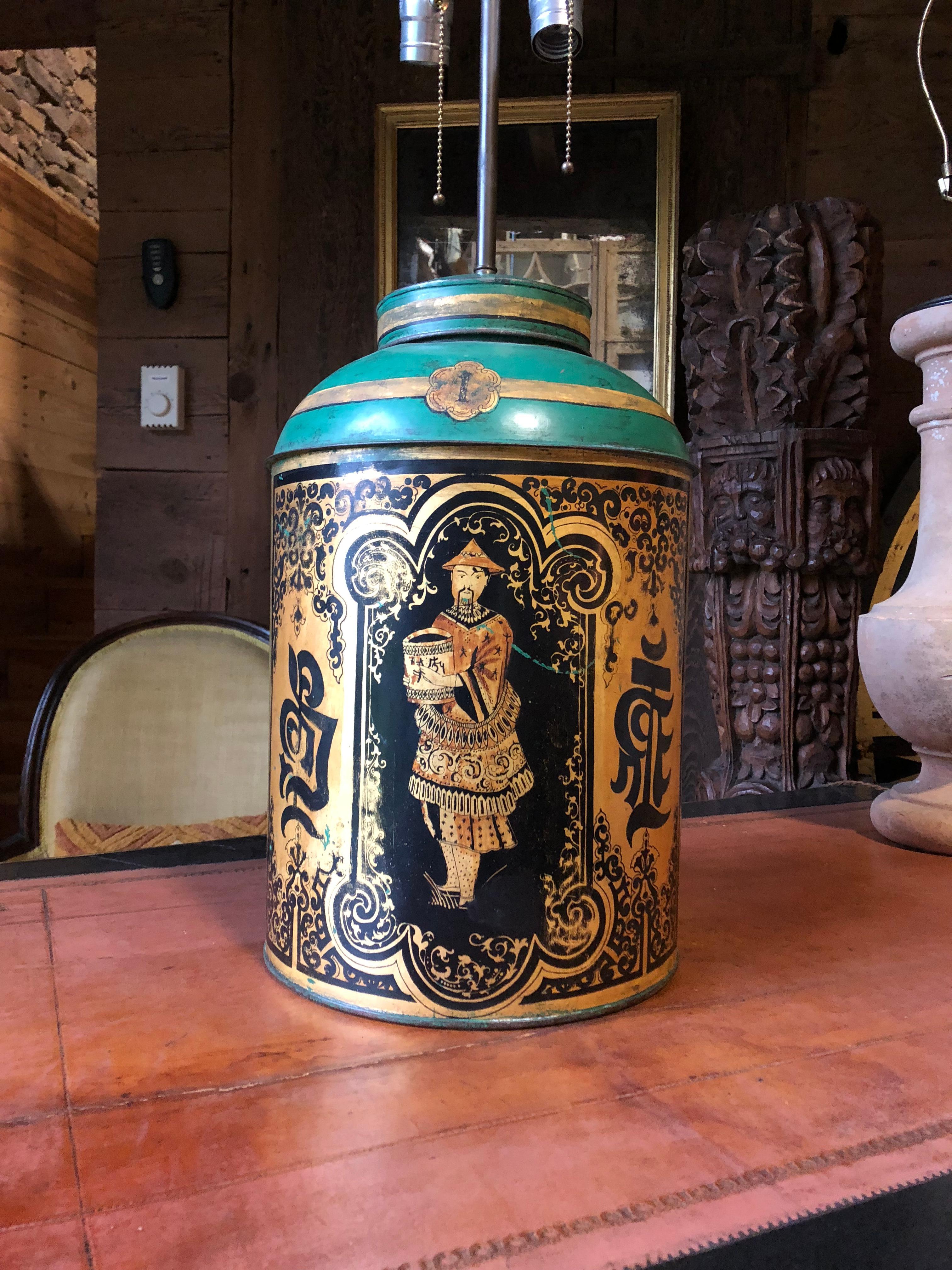 English Tole Tea Can Lamp, 19th Century 3