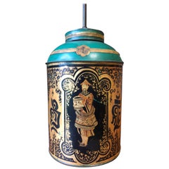English Tole Tea Can Lamp, 19th Century
