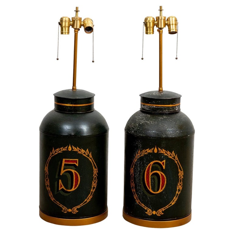 English Tole Tea Canister Lamps For Sale at 1stDibs