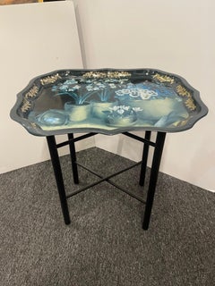 English Tole Tray Table with Floral Design, 20th Century