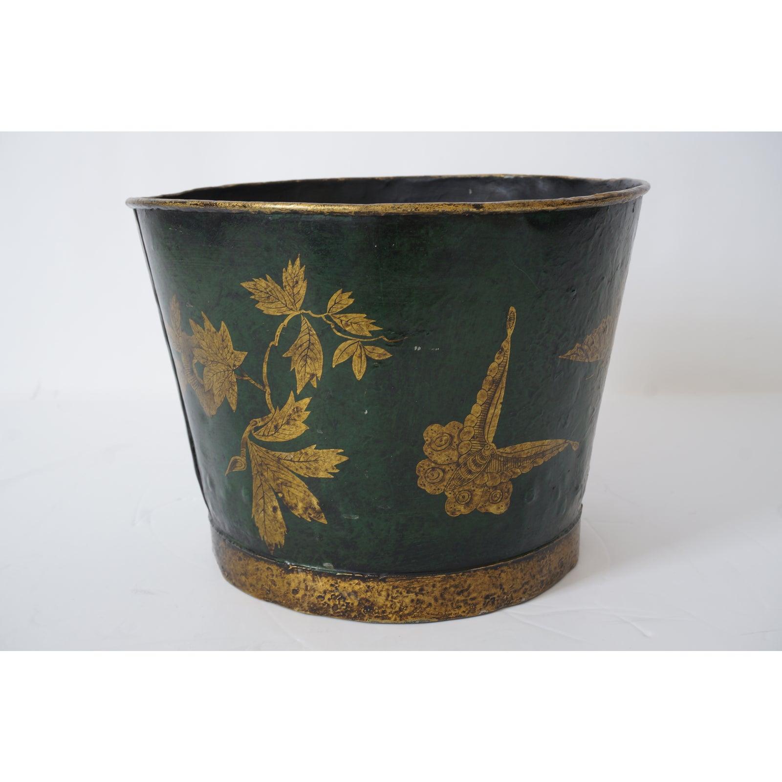 Edwardian English Toleware Bucket with Butterfles