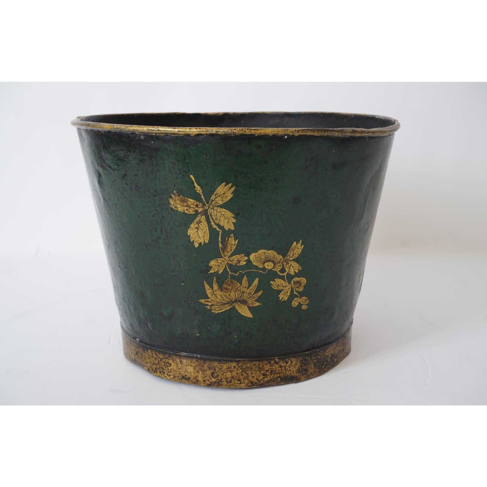 Hand-Painted English Toleware Bucket with Butterfles