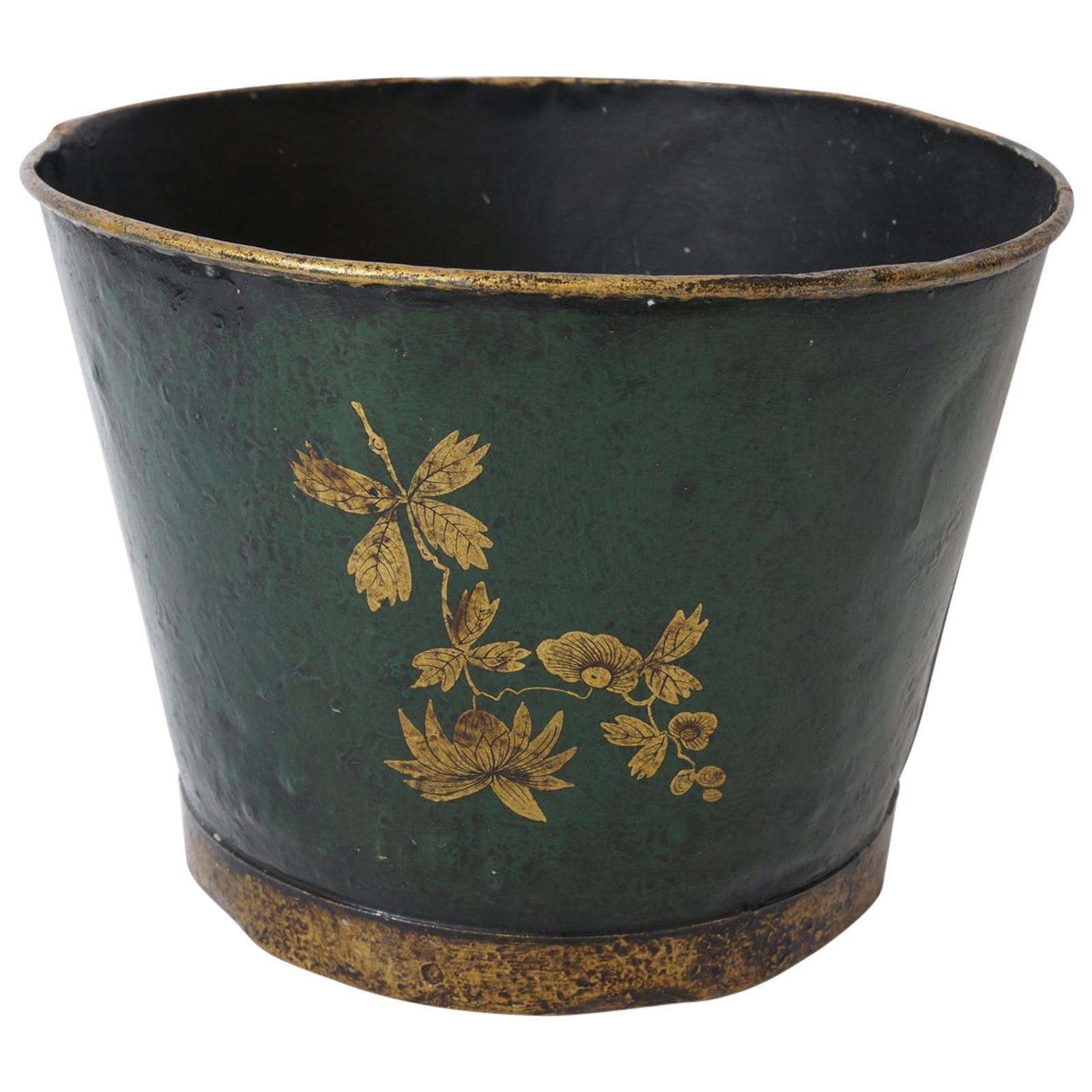 English Toleware Bucket with Butterfles