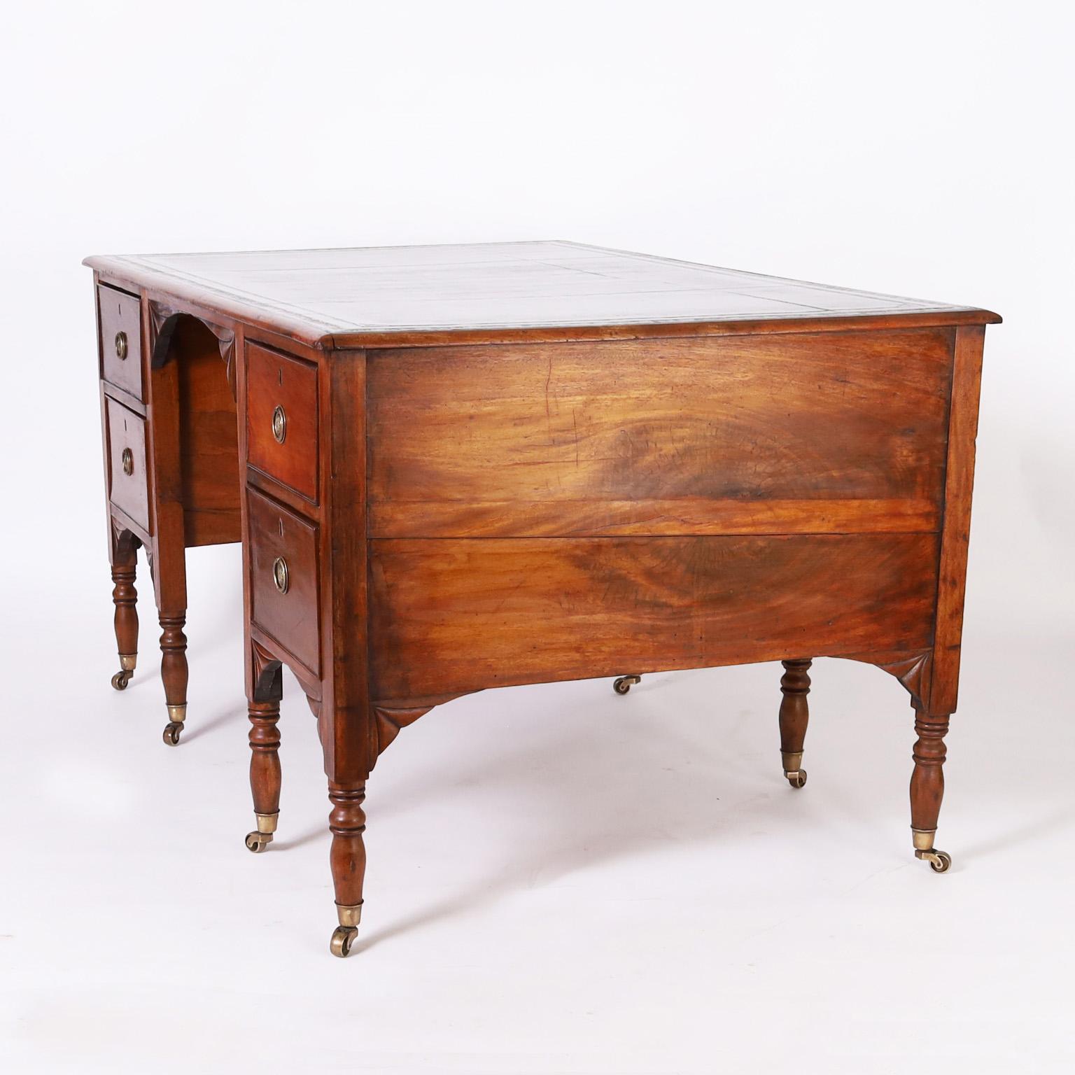 George III English Tooled Green Leather Top Partners Desk For Sale