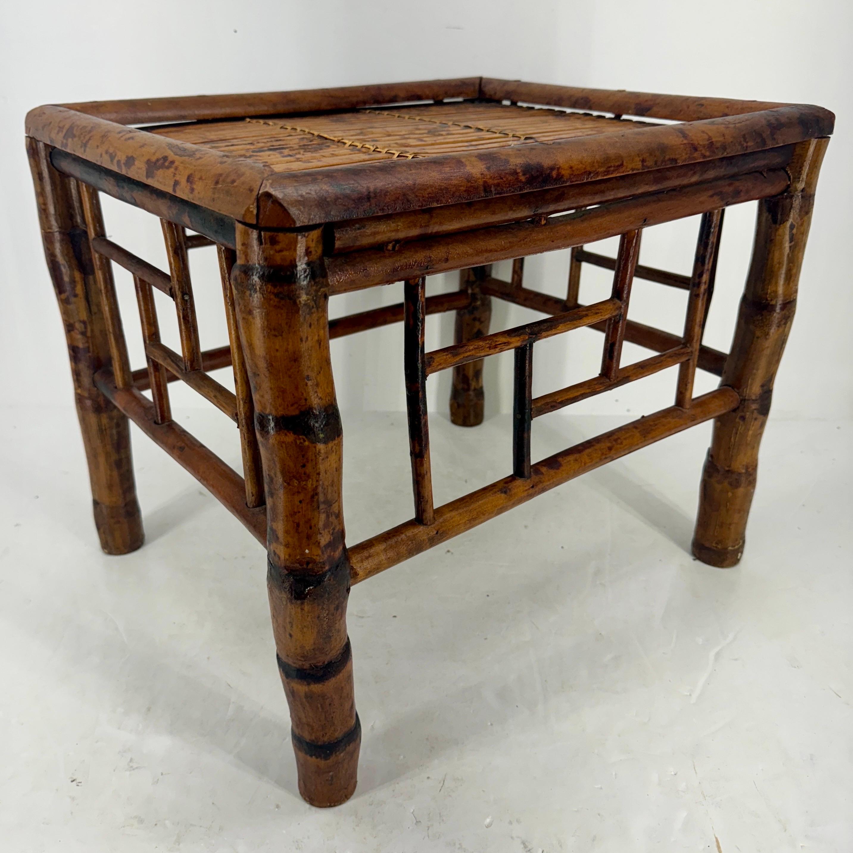 English Tortoise Burnt Bamboo Stool or Low Side Table, circa 1960’s For Sale 4