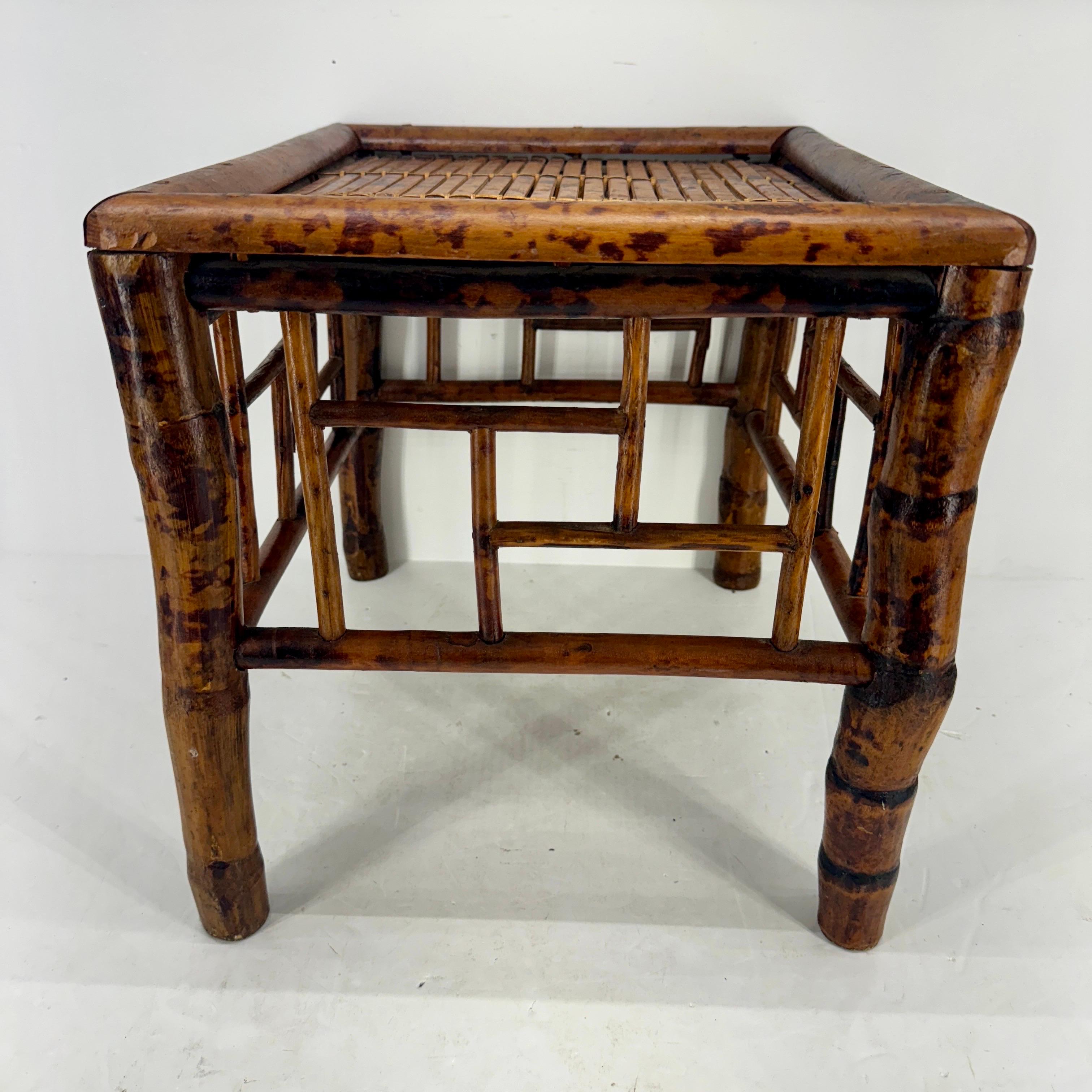 English Tortoise Burnt Bamboo Stool or Low Side Table, circa 1960’s For Sale 1