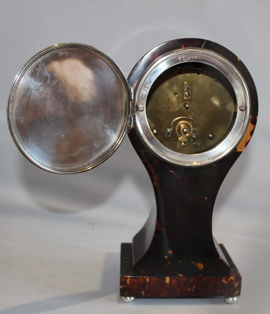 Early 20th Century English Tortoiseshell and Silver Strung Balloon Shaped Mantel Clock