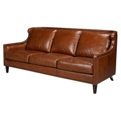 English Track-Arm Sofa, Rich Brown Leather, 84 Inch