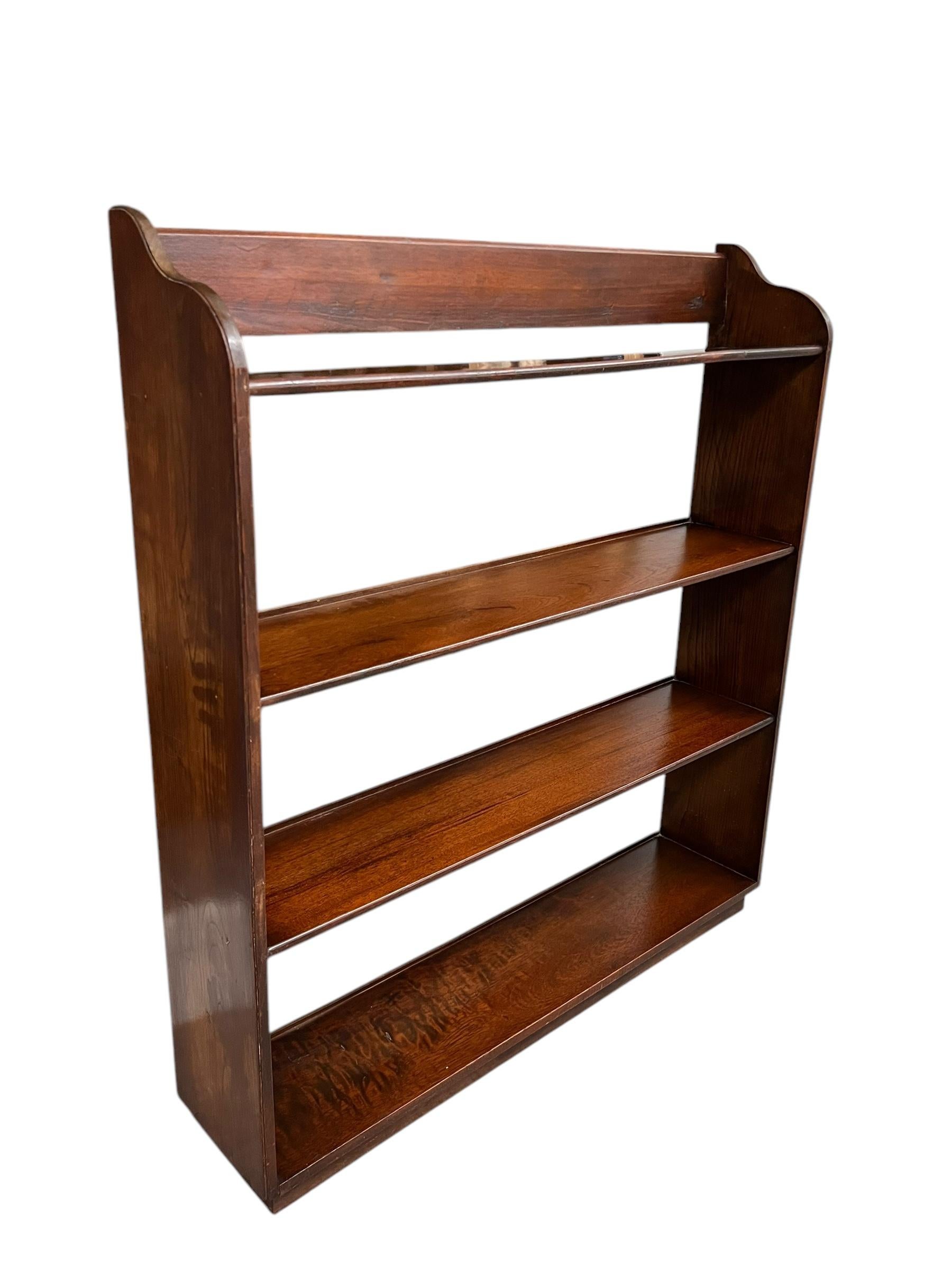 Late 20th Century English Traditional Arts and Crafts Style Antique Open Wood Bookcase For Sale