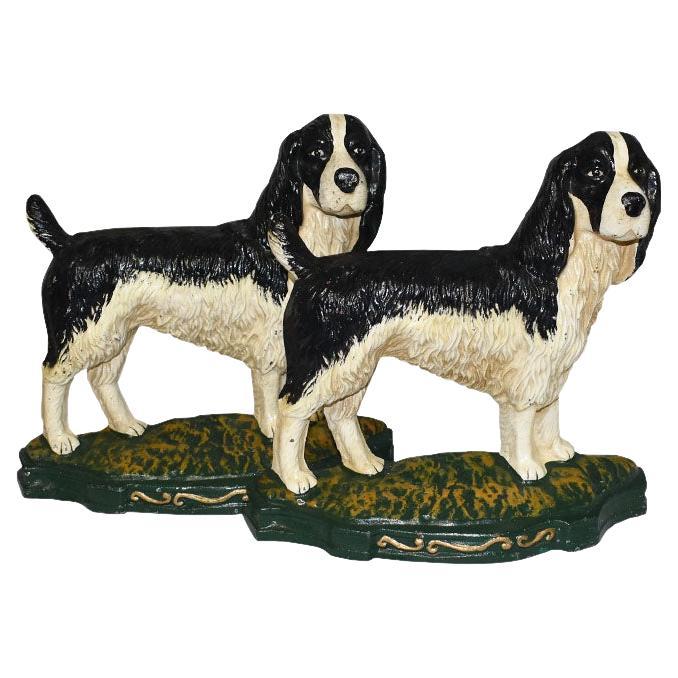 English Traditional Cast Iron Dog Door Stops or Bookends - A Pair