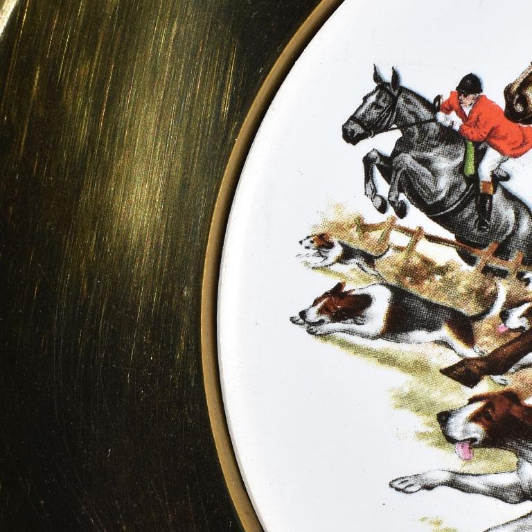 American Classical English Traditional Framed Ceramic and Brass Decorative Horse Plate or Catchall For Sale