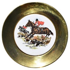 English Traditional Framed Ceramic and Brass Decorative Horse Plate or Catchall